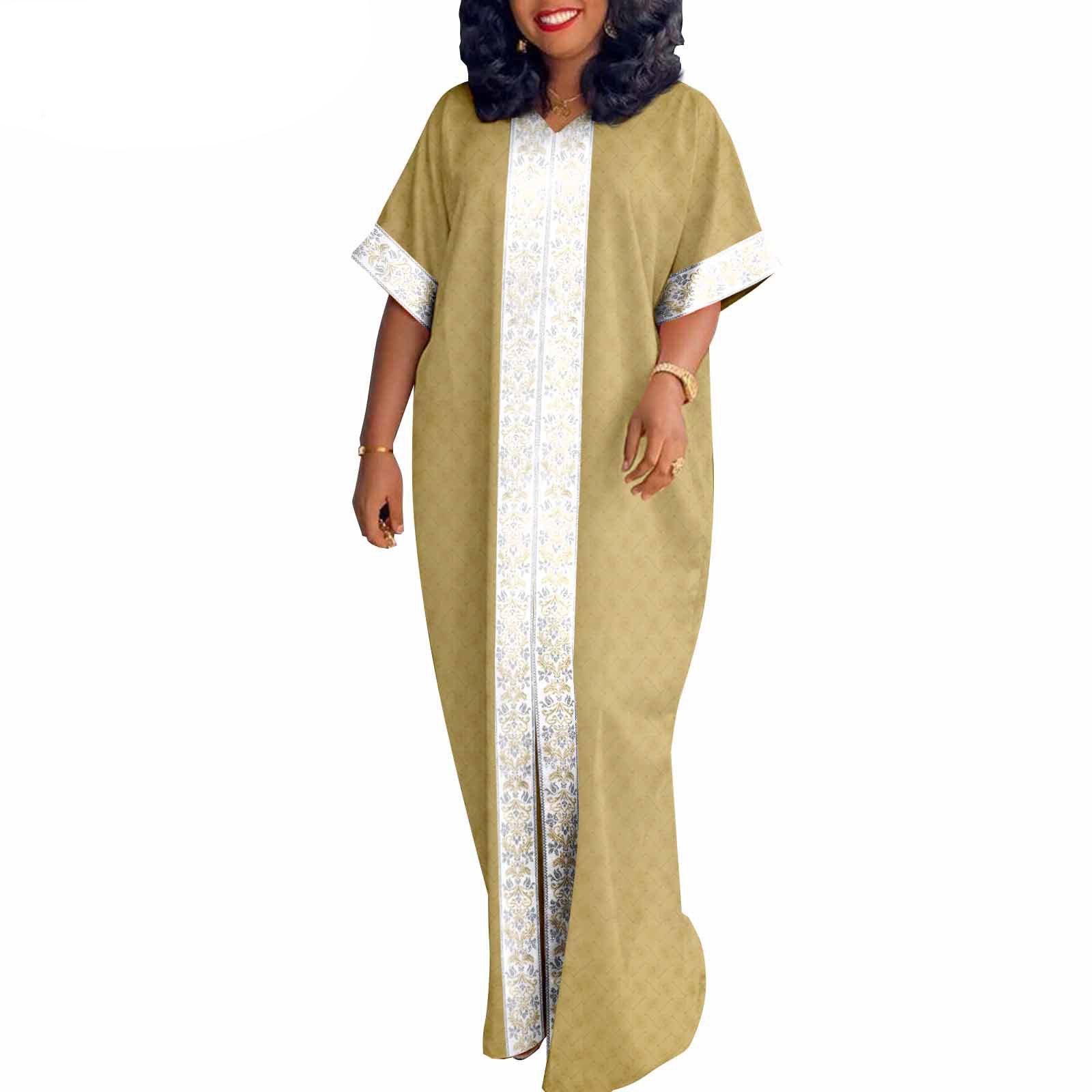 African Traditional Bazin Boubou Dress Embroidery Plus Size Maxi Dashiki Gown for Woman