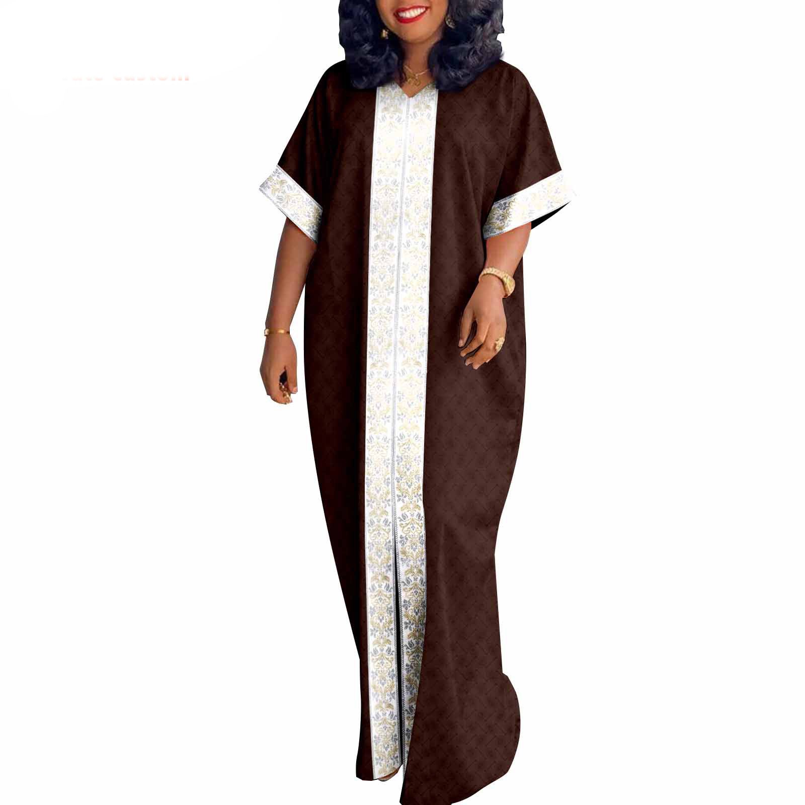 African Traditional Bazin Boubou Dress Embroidery Plus Size Maxi Dashiki Gown for Woman