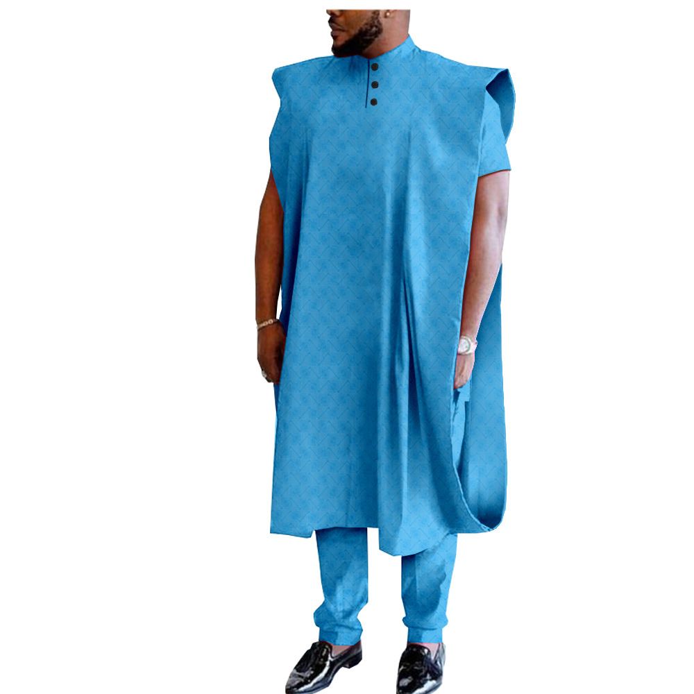African Clothing for Men Embroidery Agbada Robe Shirts and Pants 3 Piece Set Plus Size for Wedding African Suits for Men 3 Piece Set