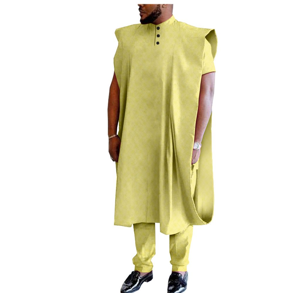 African Clothing for Men Embroidery Agbada Robe Shirts and Pants 3 Piece Set Plus Size for Wedding African Suits for Men 3 Piece Set
