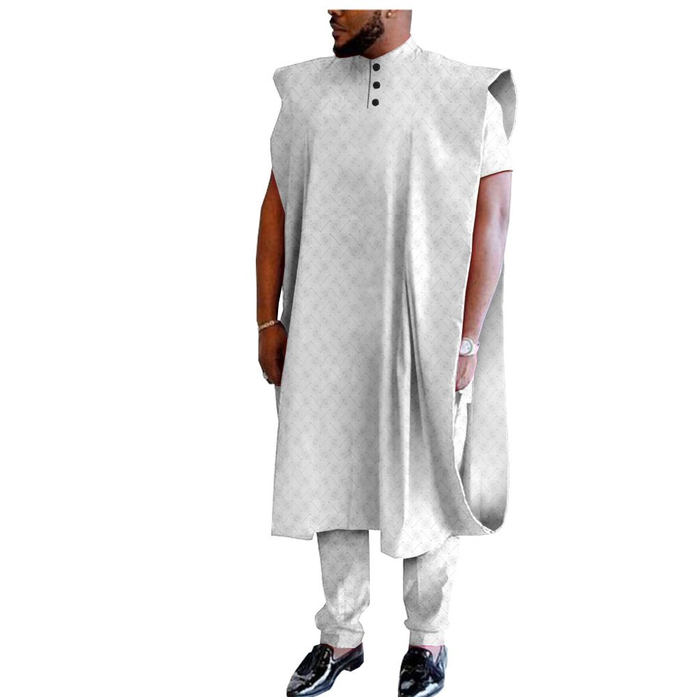 African Clothing for Men Embroidery Agbada Robe Shirts and Pants 3 Piece Set Plus Size for Wedding African Suits for Men 3 Piece Set