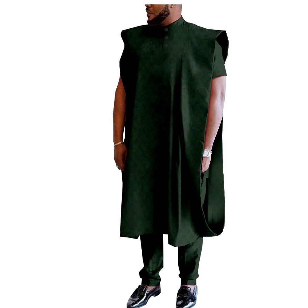 African Clothing for Men Embroidery Agbada Robe Shirts and Pants 3 Piece Set Plus Size for Wedding African Suits for Men 3 Piece Set