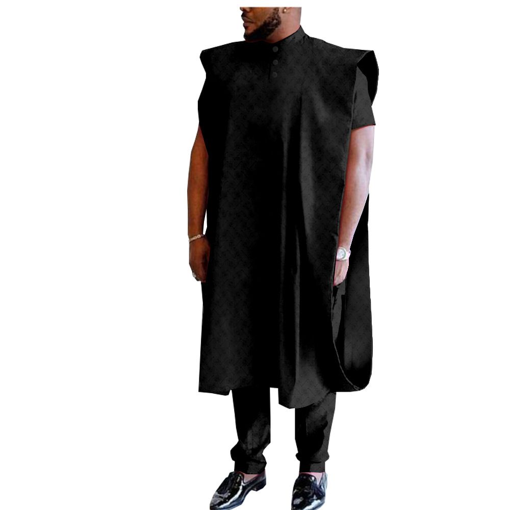 African Clothing for Men Embroidery Agbada Robe Shirts and Pants 3 Piece Set Plus Size for Wedding African Suits for Men 3 Piece Set