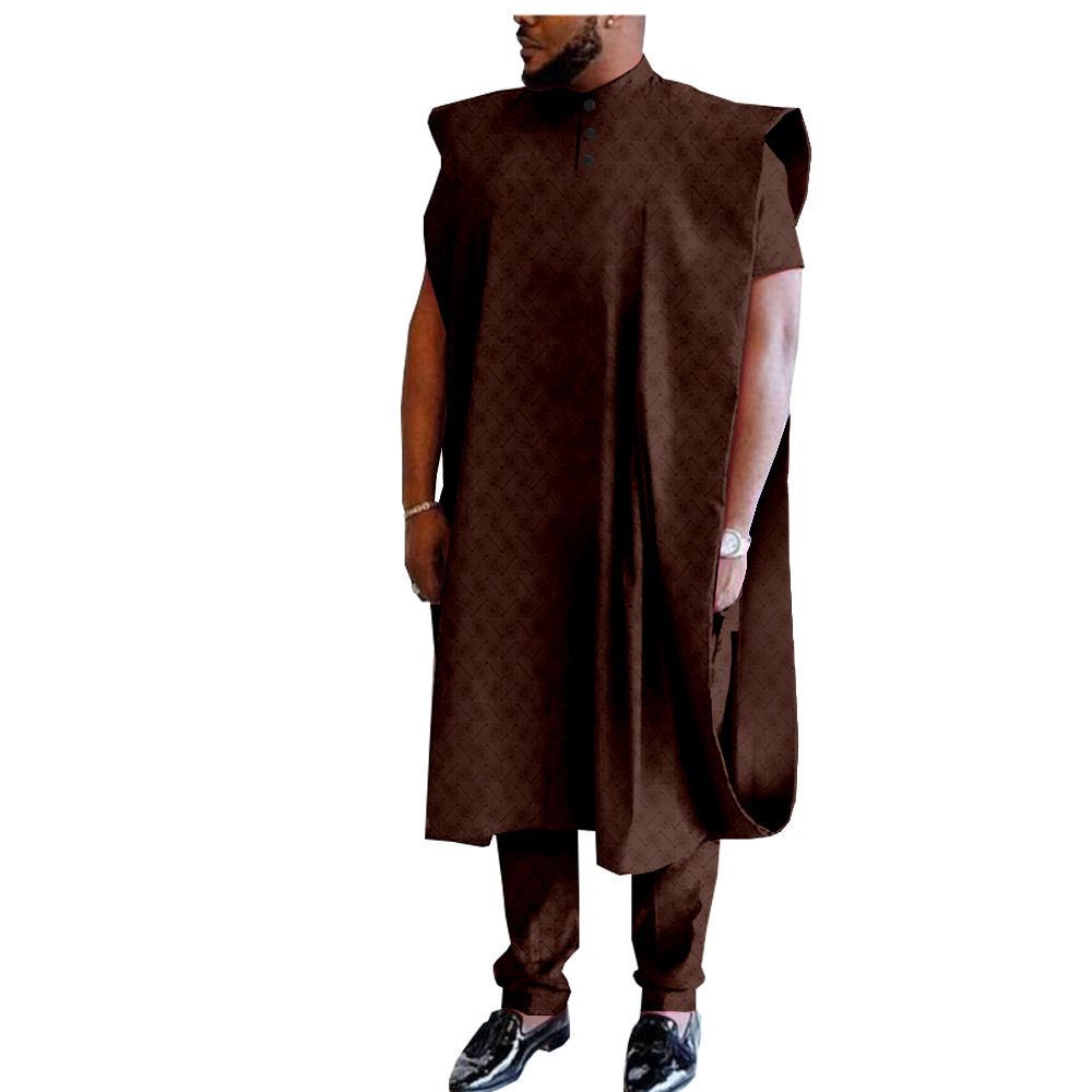 African Clothing for Men Embroidery Agbada Robe Shirts and Pants 3 Piece Set Plus Size for Wedding African Suits for Men 3 Piece Set