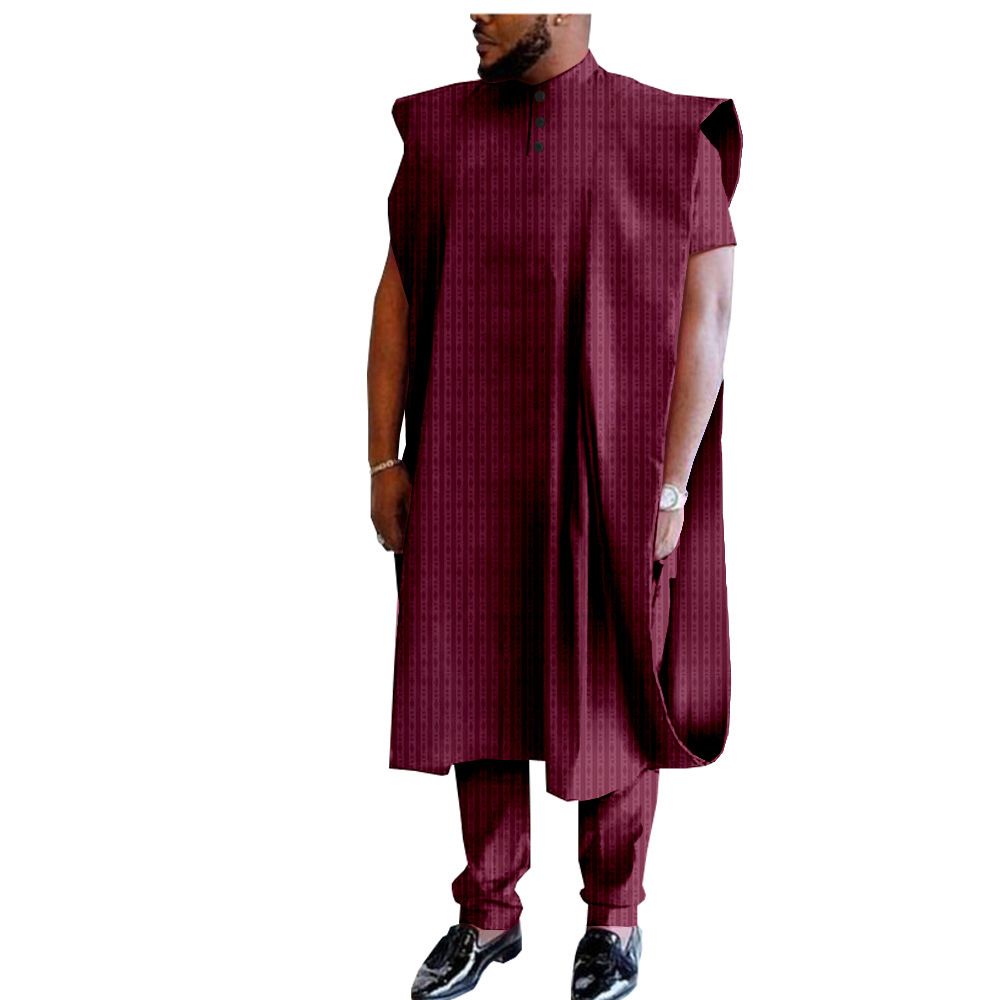 African Clothing for Men Embroidery Agbada Robe Shirts and Pants 3 Piece Set Plus Size for Wedding African Suits for Men 3 Piece Set