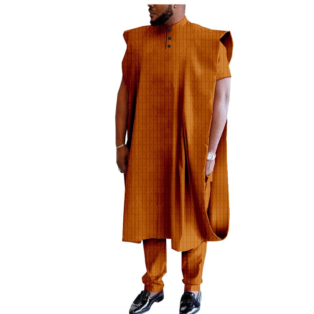 African Clothing for Men Embroidery Agbada Robe Shirts and Pants 3 Piece Set Plus Size for Wedding African Suits for Men 3 Piece Set