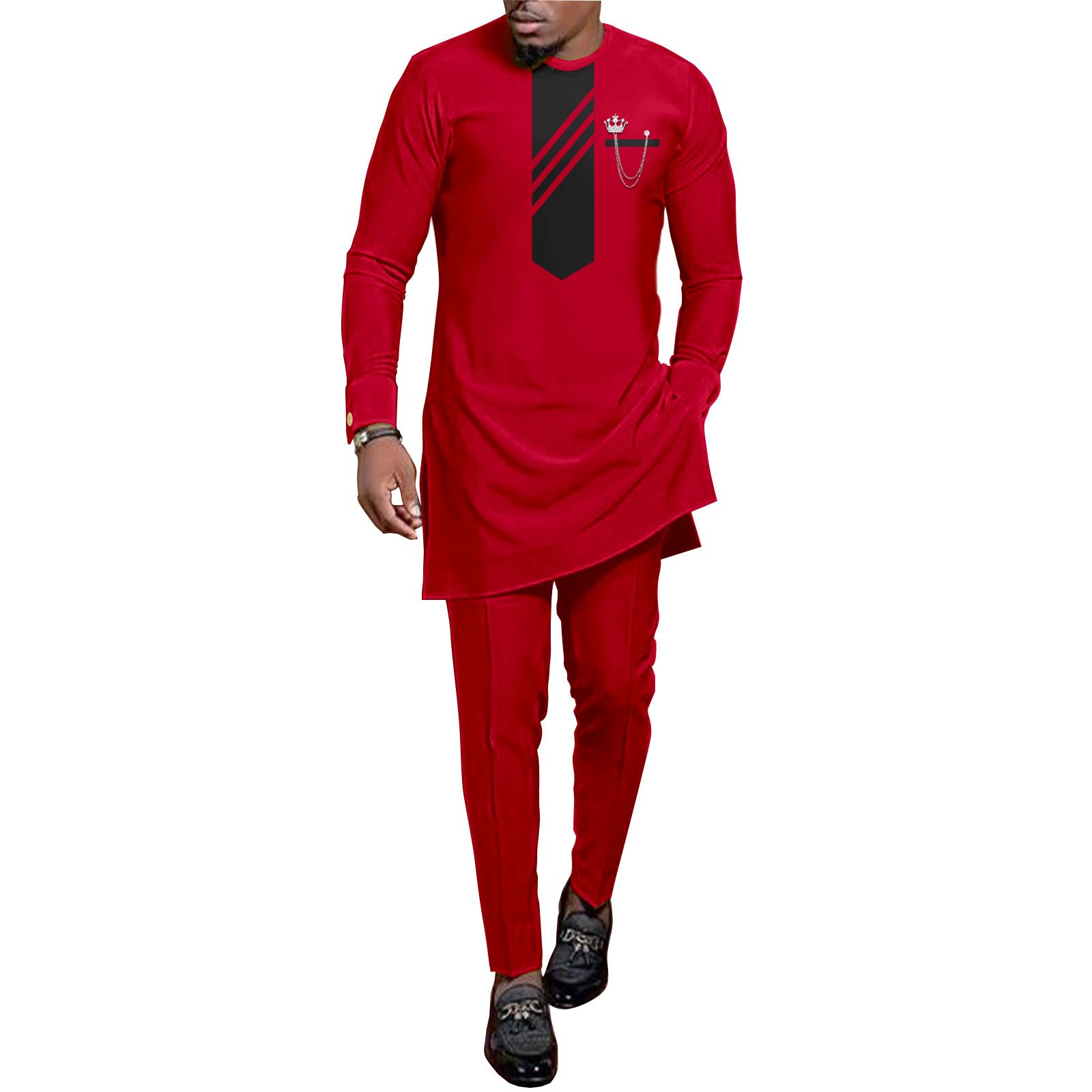 African Men Clothing Set Dashiki Coats Ankara Pants 2 Piece Set Long Sleeve Plus Size Tracksuit Outfits  Men's Formal Clothes Dashiki Shirt and Pant Two Piece Suit Traditional Long Sleeve Outfit