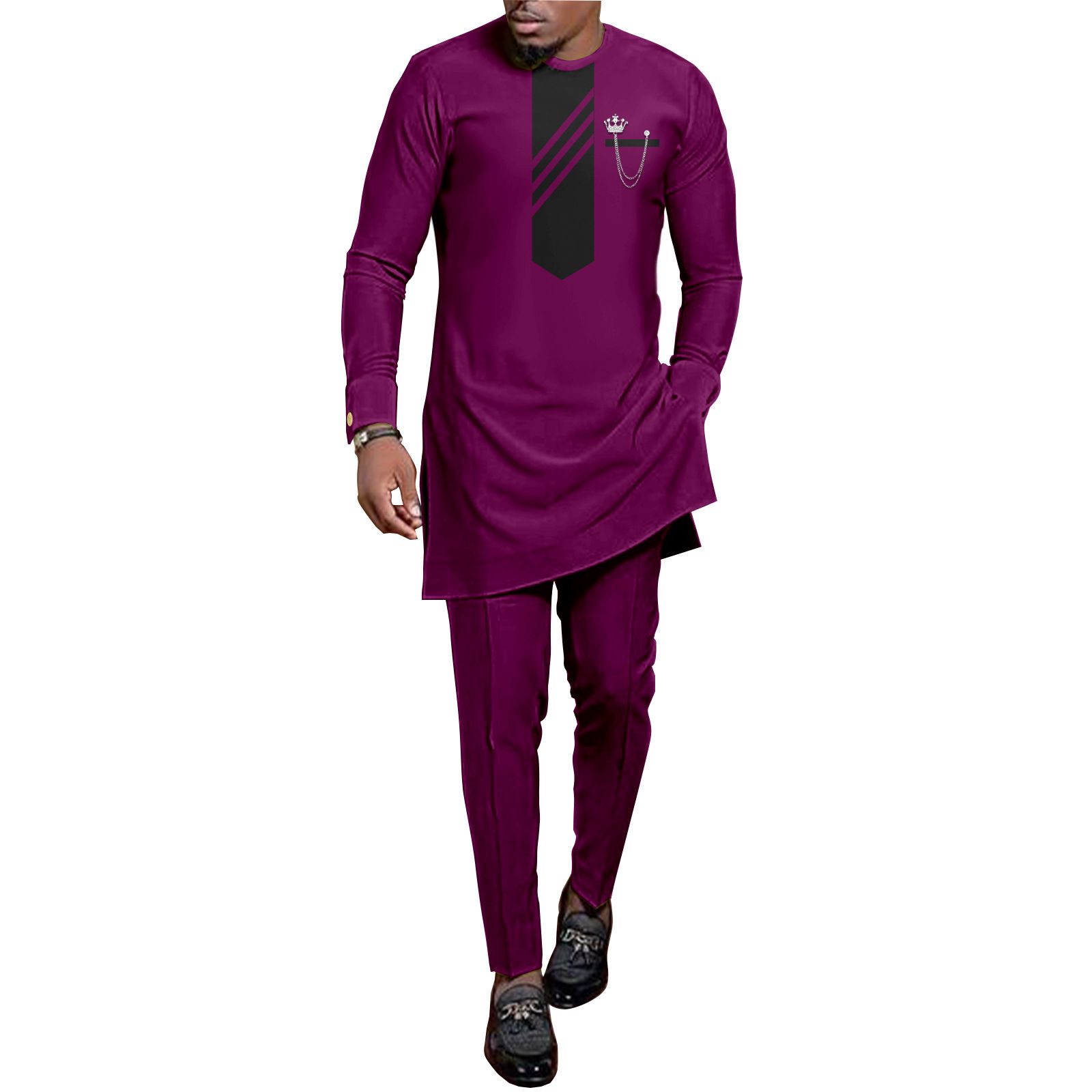 African Men Clothing Set Dashiki Coats Ankara Pants 2 Piece Set Long Sleeve Plus Size Tracksuit Outfits  Men's Formal Clothes Dashiki Shirt and Pant Two Piece Suit Traditional Long Sleeve Outfit