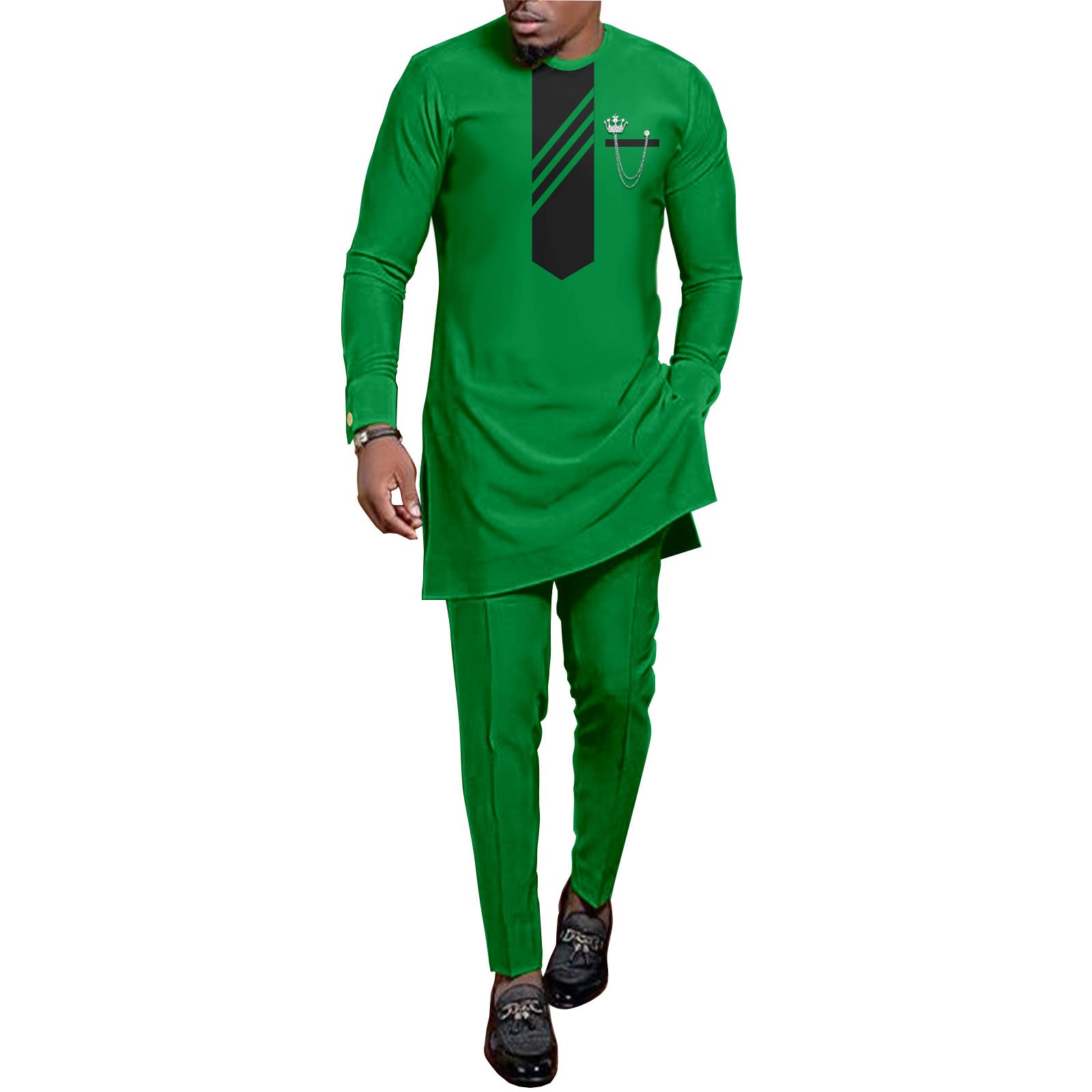 African Men Clothing Set Dashiki Coats Ankara Pants 2 Piece Set Long Sleeve Plus Size Tracksuit Outfits  Men's Formal Clothes Dashiki Shirt and Pant Two Piece Suit Traditional Long Sleeve Outfit