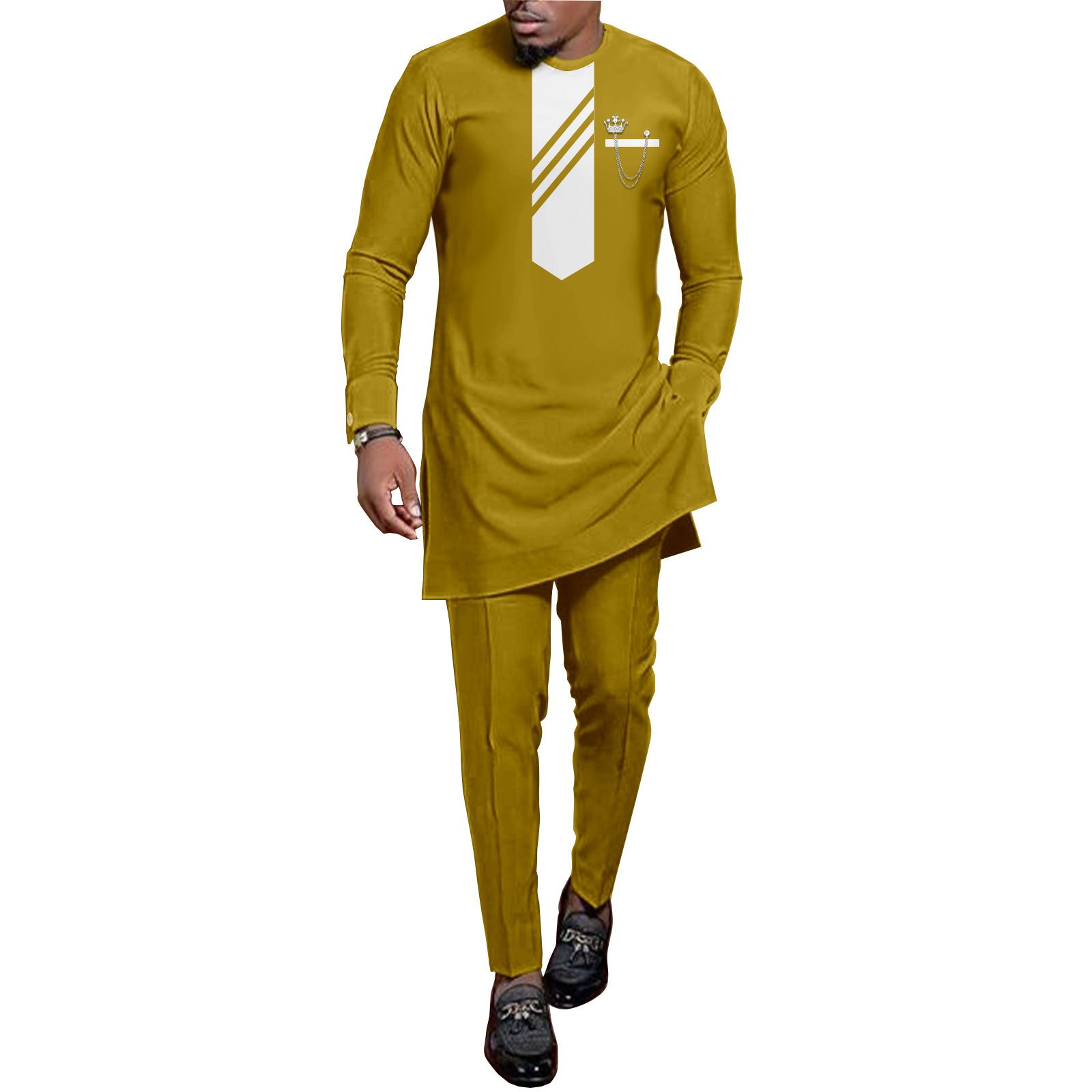 African Men Clothing Set Dashiki Coats Ankara Pants 2 Piece Set Long Sleeve Plus Size Tracksuit Outfits  Men's Formal Clothes Dashiki Shirt and Pant Two Piece Suit Traditional Long Sleeve Outfit