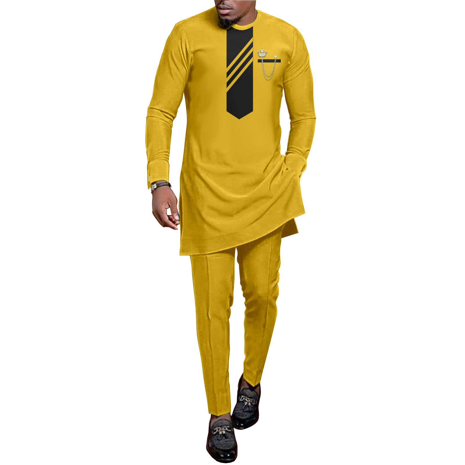 African Men Clothing Set Dashiki Coats Ankara Pants 2 Piece Set Long Sleeve Plus Size Tracksuit Outfits  Men's Formal Clothes Dashiki Shirt and Pant Two Piece Suit Traditional Long Sleeve Outfit