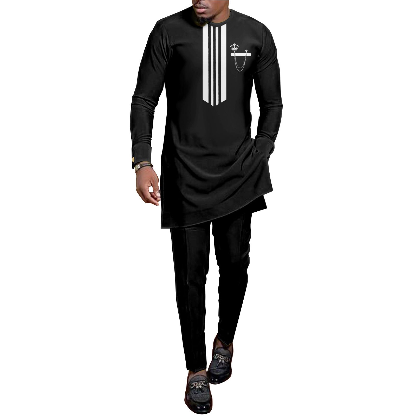African Men Clothing Set Dashiki Coats Ankara Pants 2 Piece Set Long Sleeve Plus Size Tracksuit Outfits  Men's Formal Clothes Dashiki Shirt and Pant Two Piece Suit Traditional Long Sleeve Outfit
