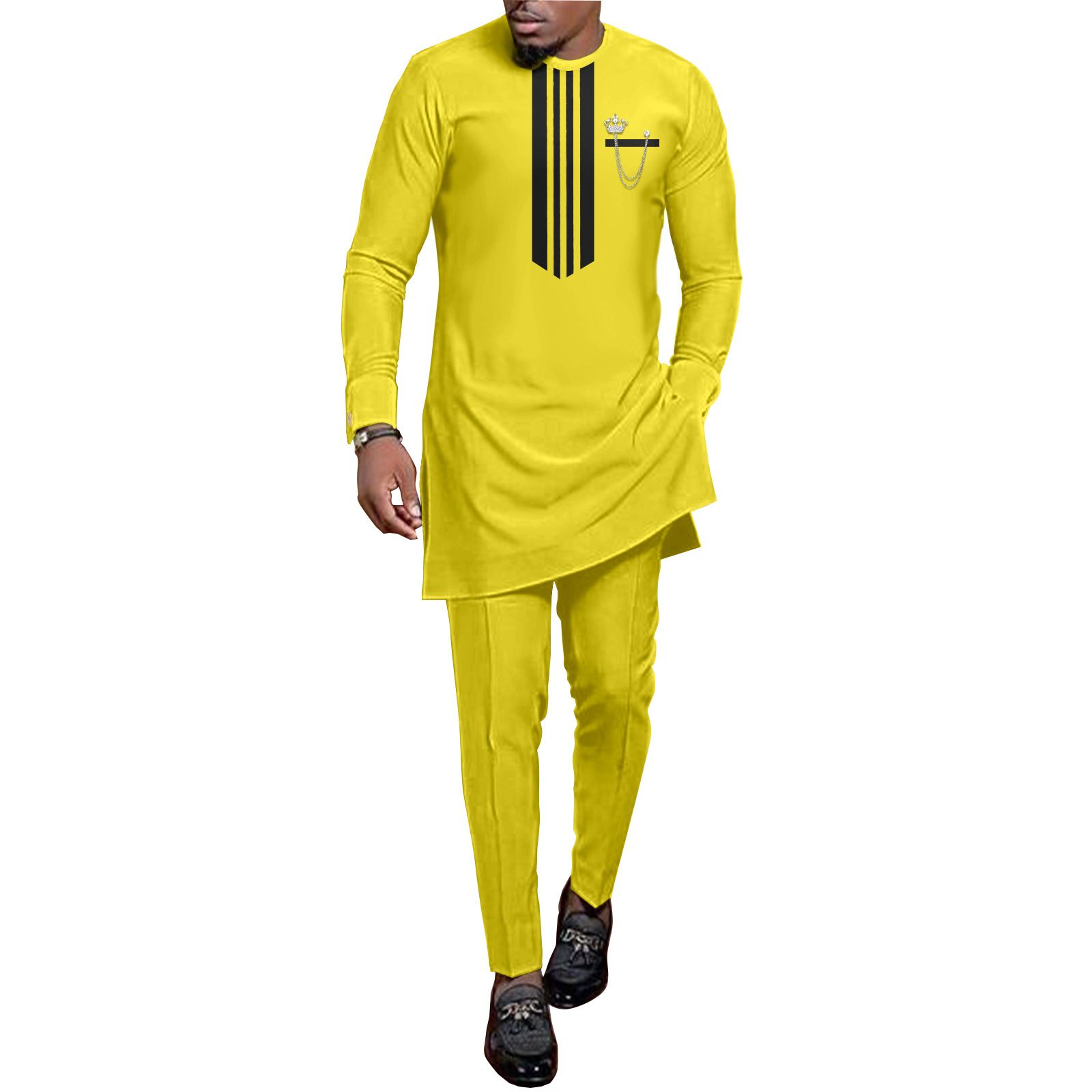 African Men Clothing Set Dashiki Coats Ankara Pants 2 Piece Set Long Sleeve Plus Size Tracksuit Outfits  Men's Formal Clothes Dashiki Shirt and Pant Two Piece Suit Traditional Long Sleeve Outfit