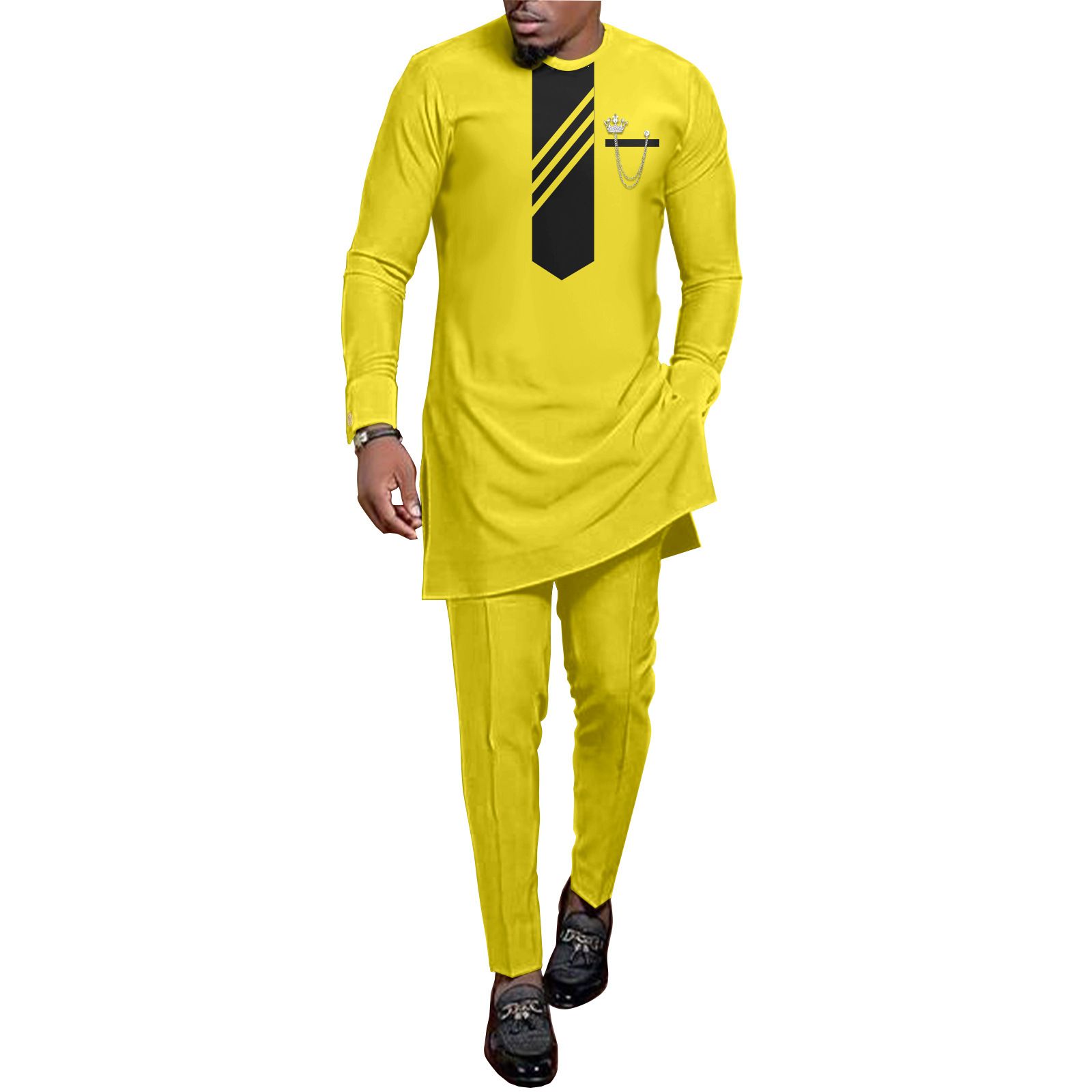 African Men Clothing Set Dashiki Coats Ankara Pants 2 Piece Set Long Sleeve Plus Size Tracksuit Outfits  Men's Formal Clothes Dashiki Shirt and Pant Two Piece Suit Traditional Long Sleeve Outfit