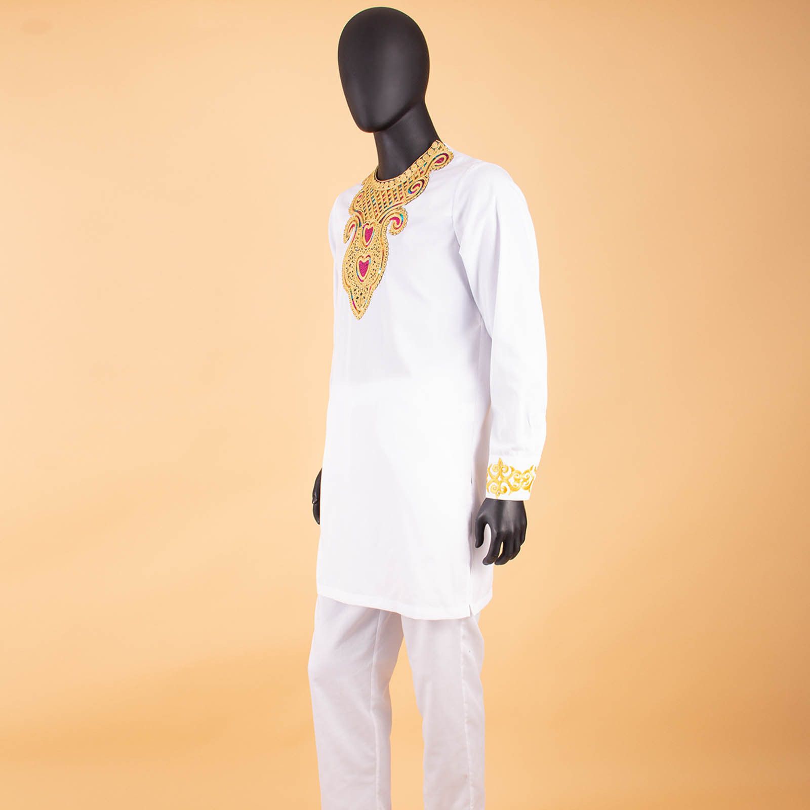African Suits for Men Embroidery Shirts and Pants 2 Piece Set Dashiki Outfits Tribal Kaftan for Wedding
