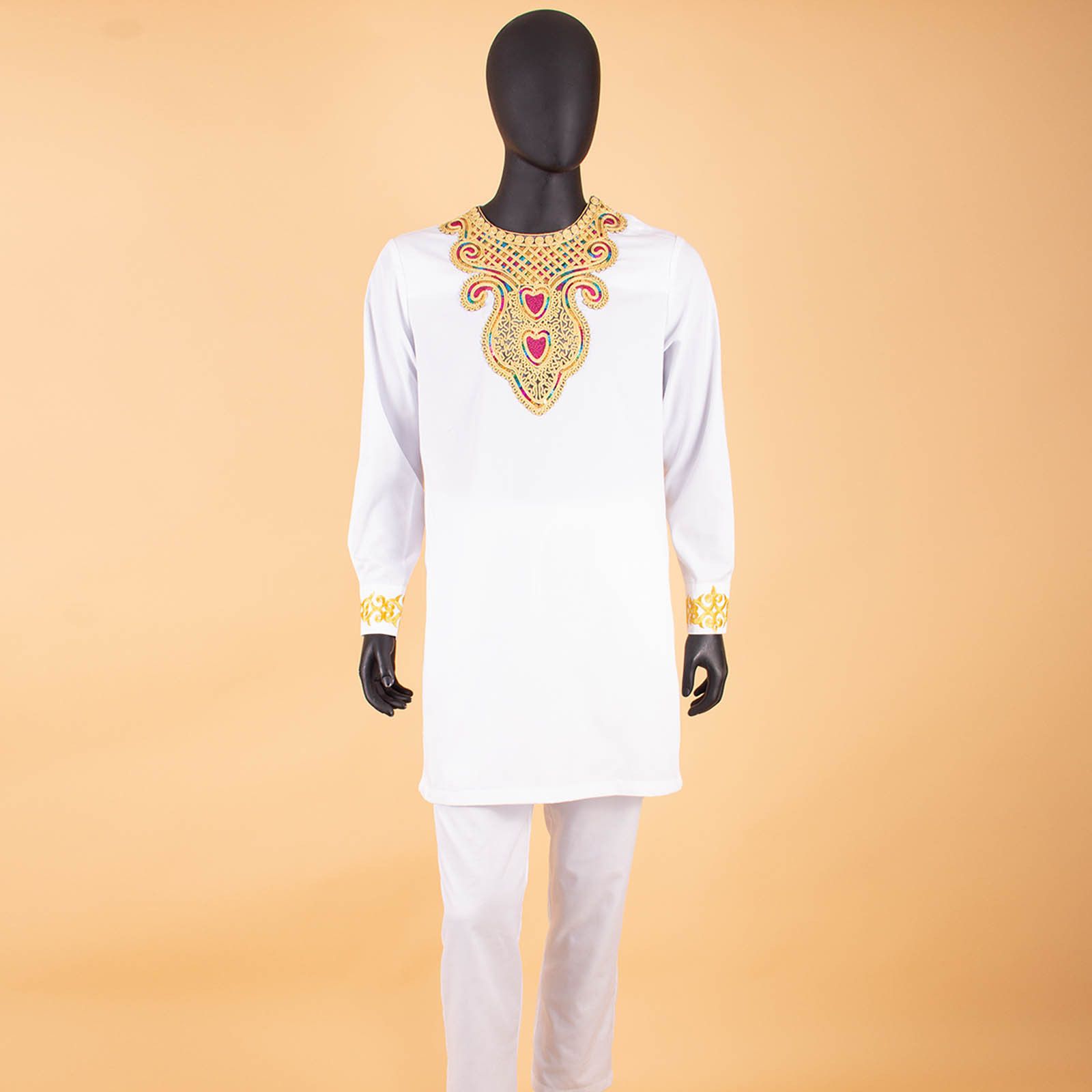 African Suits for Men Embroidery Shirts and Pants 2 Piece Set Dashiki Outfits Tribal Kaftan for Wedding