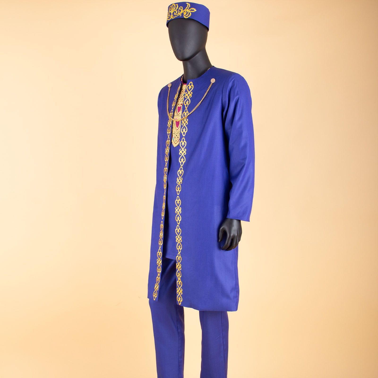African Suits for Men Agbada Robe Shirts Pants and Tribal Hat Set Dashiki 4 Piece Outfits Traditional Attire