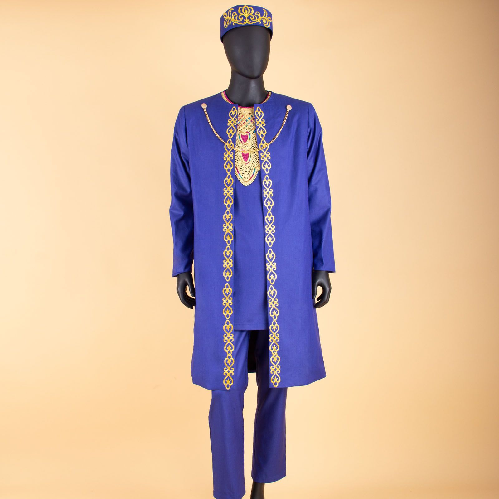 African Suits for Men Agbada Robe Shirts Pants and Tribal Hat Set Dashiki 4 Piece Outfits Traditional Attire