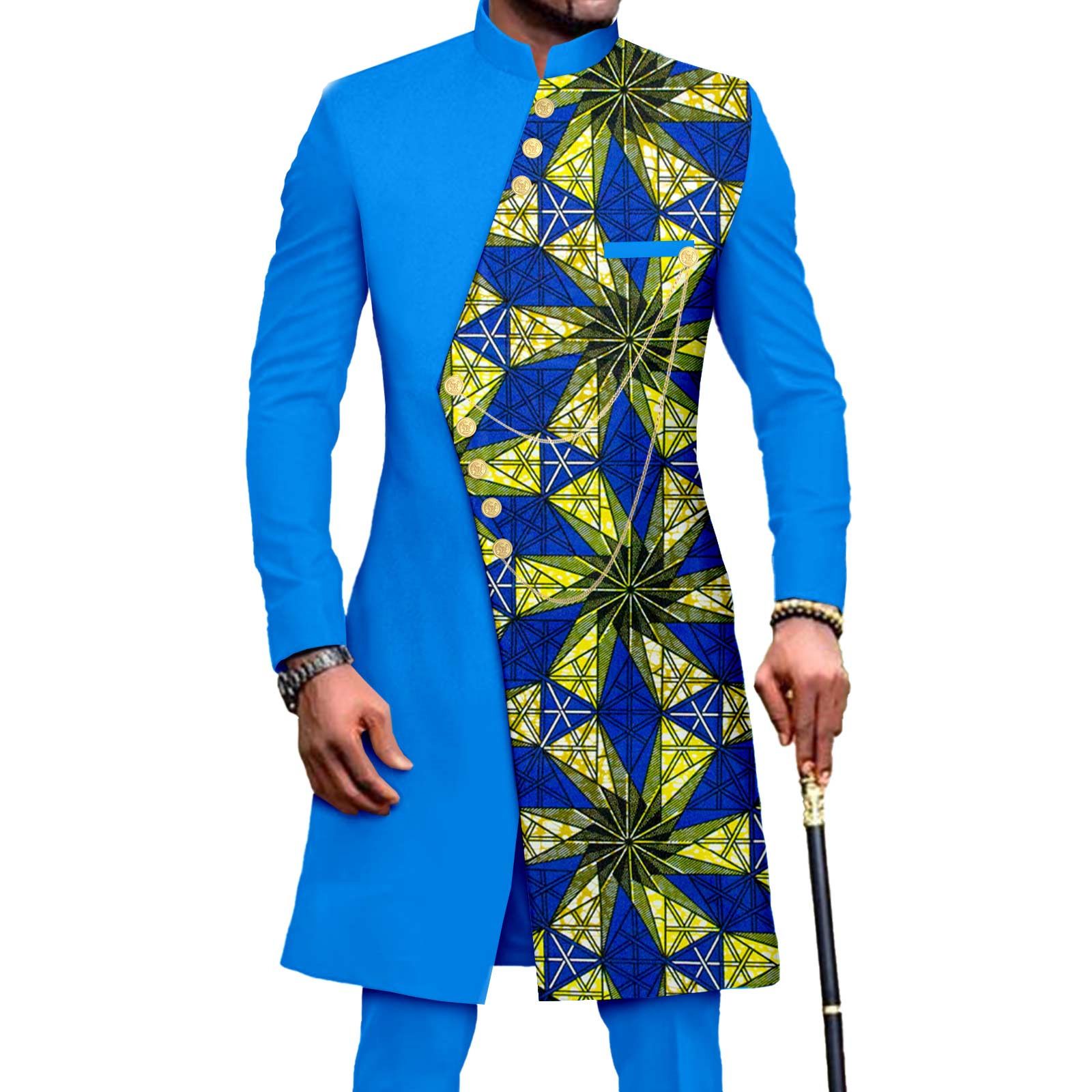 African Suits for Men Embroidery Print Blazer and Pants Set Business Suit Party Wedding Evening