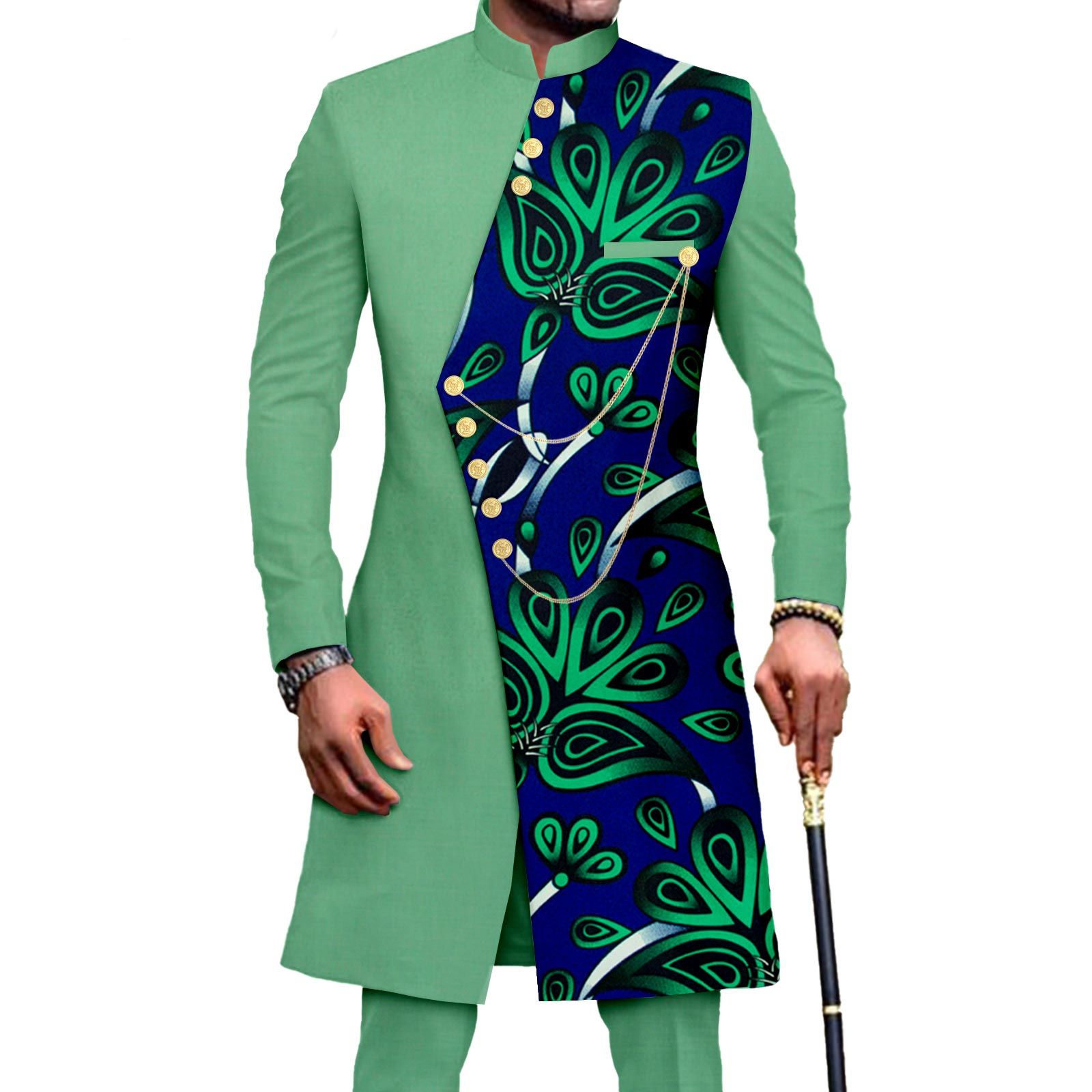 African Suits for Men Embroidery Print Blazer and Pants Set Business Suit Party Wedding Evening