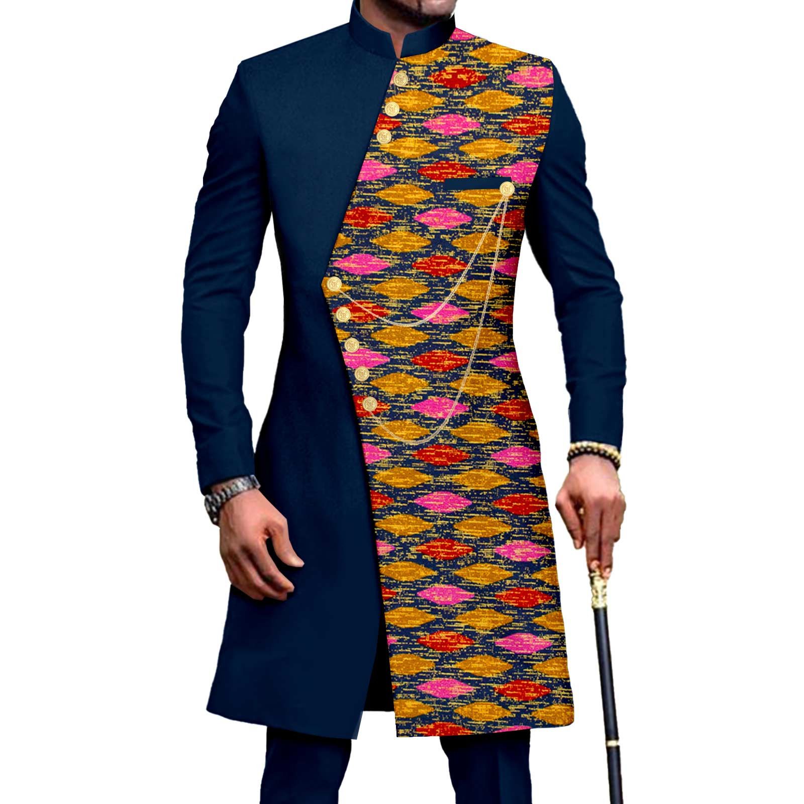 African Suits for Men Embroidery Print Blazer and Pants Set Business Suit Party Wedding Evening