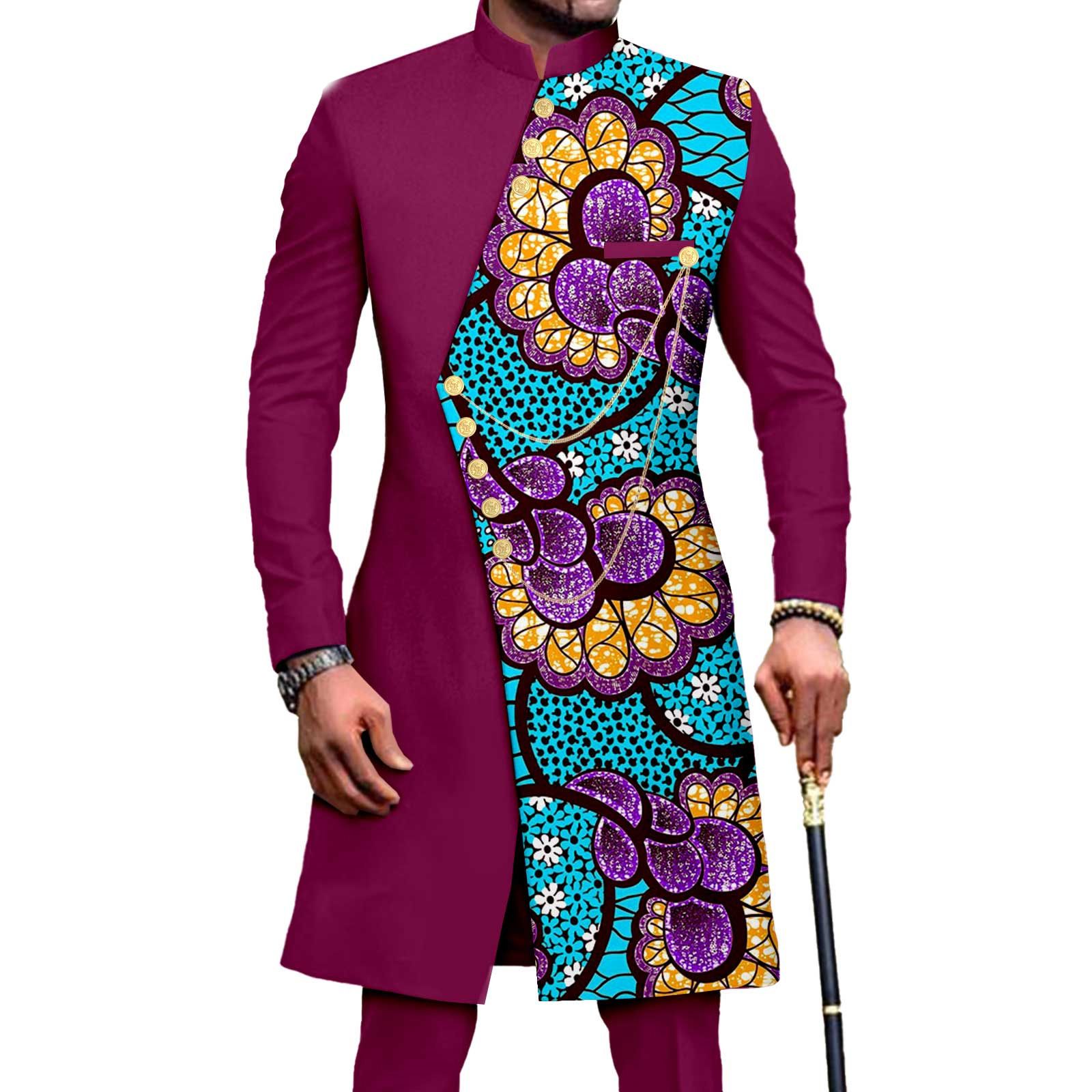 African Suits for Men Embroidery Print Blazer and Pants Set Business Suit Party Wedding Evening