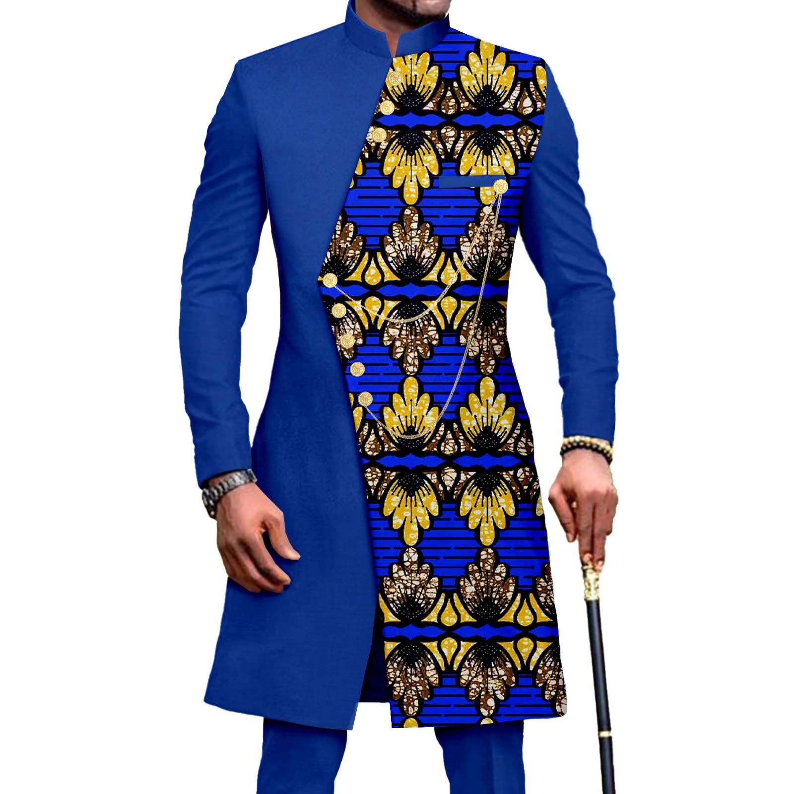 African Suits for Men Embroidery Print Blazer and Pants Set Business Suit Party Wedding Evening