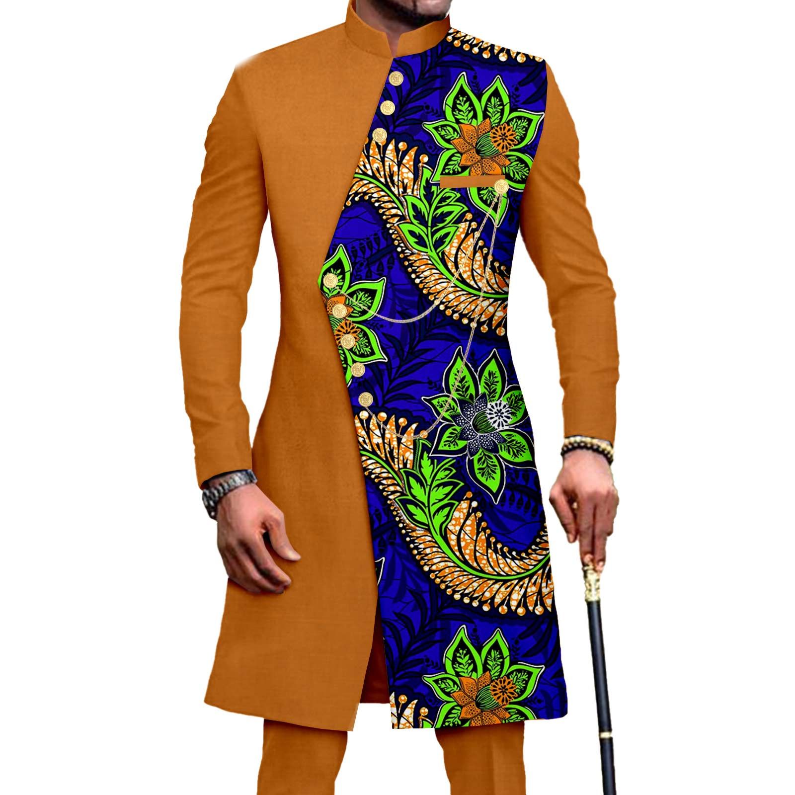 African Suits for Men Embroidery Print Blazer and Pants Set Business Suit Party Wedding Evening