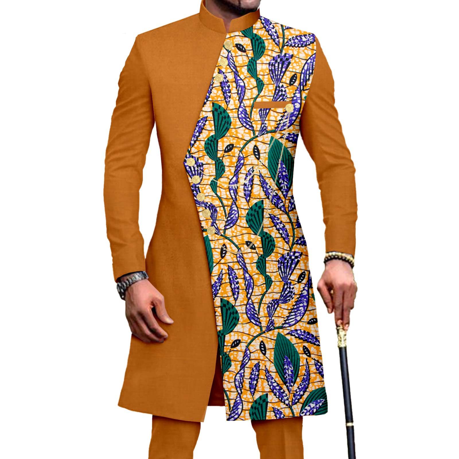 African Suits for Men Embroidery Print Blazer and Pants Set Business Suit Party Wedding Evening