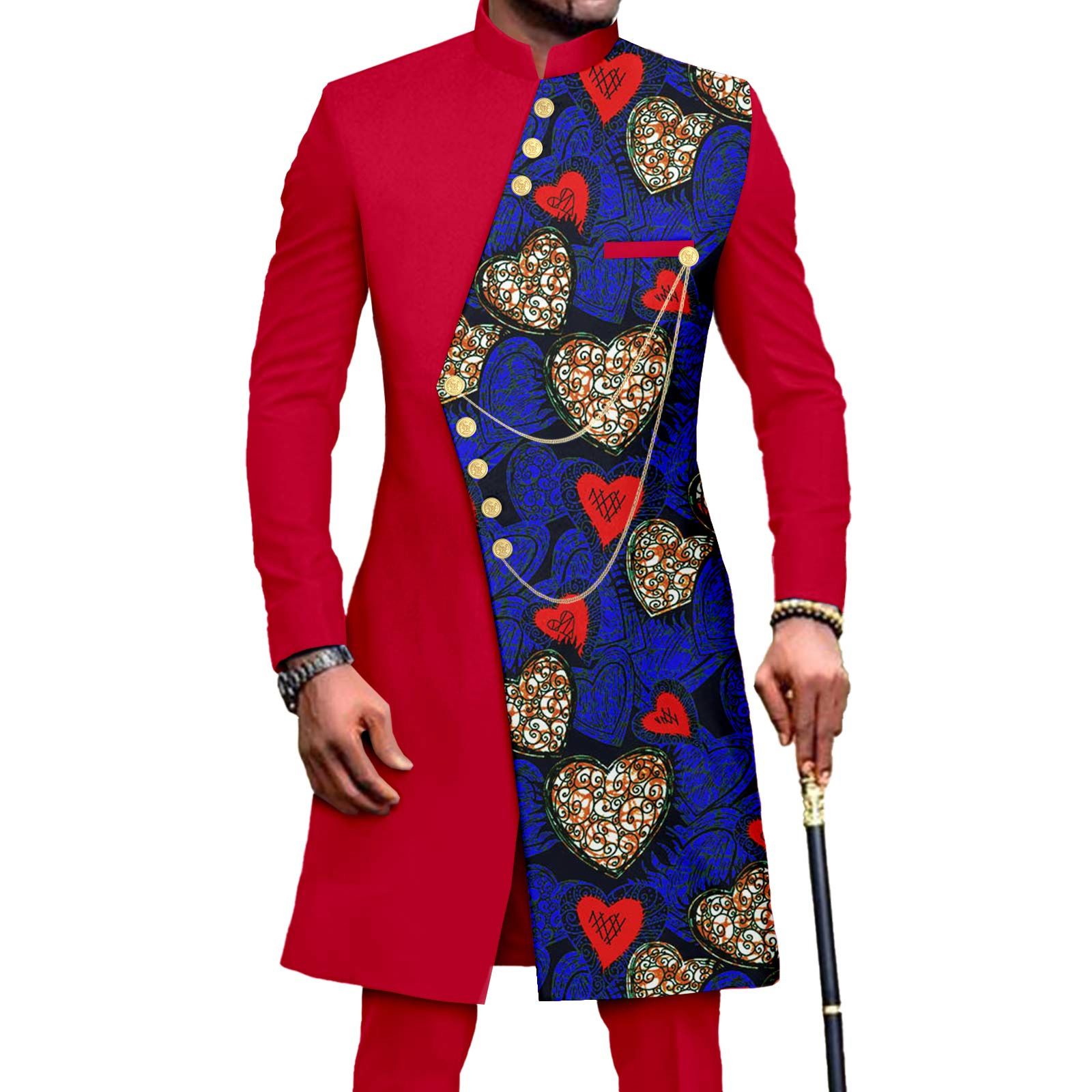African Suits for Men Embroidery Print Blazer and Pants Set Business Suit Party Wedding Evening