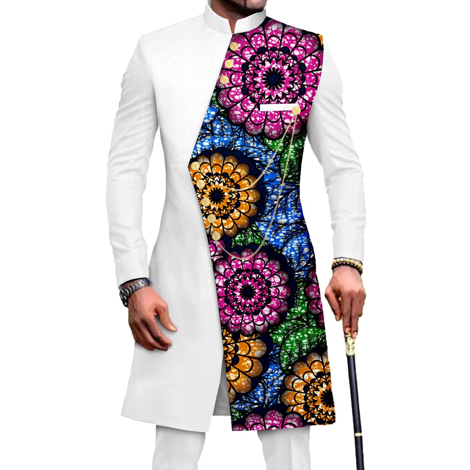 African Suits for Men Embroidery Print Blazer and Pants Set Business Suit Party Wedding Evening