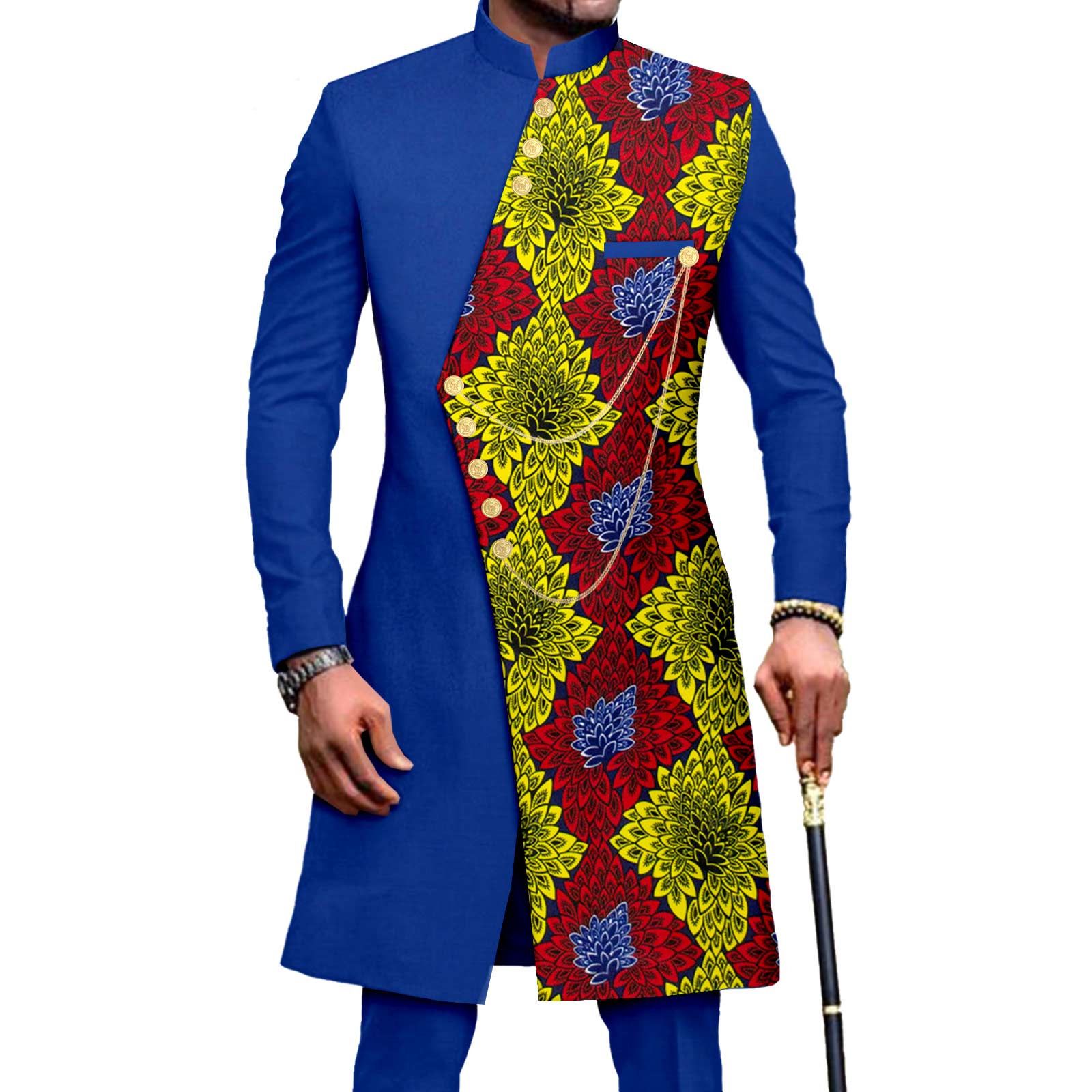 African Suits for Men Embroidery Print Blazer and Pants Set Business Suit Party Wedding Evening