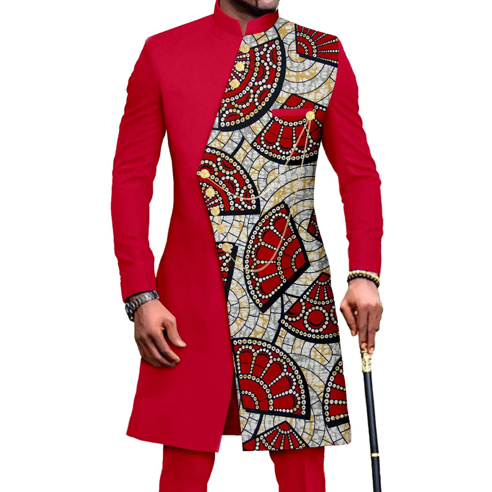 African Suits for Men Embroidery Print Blazer and Pants Set Business Suit Party Wedding Evening