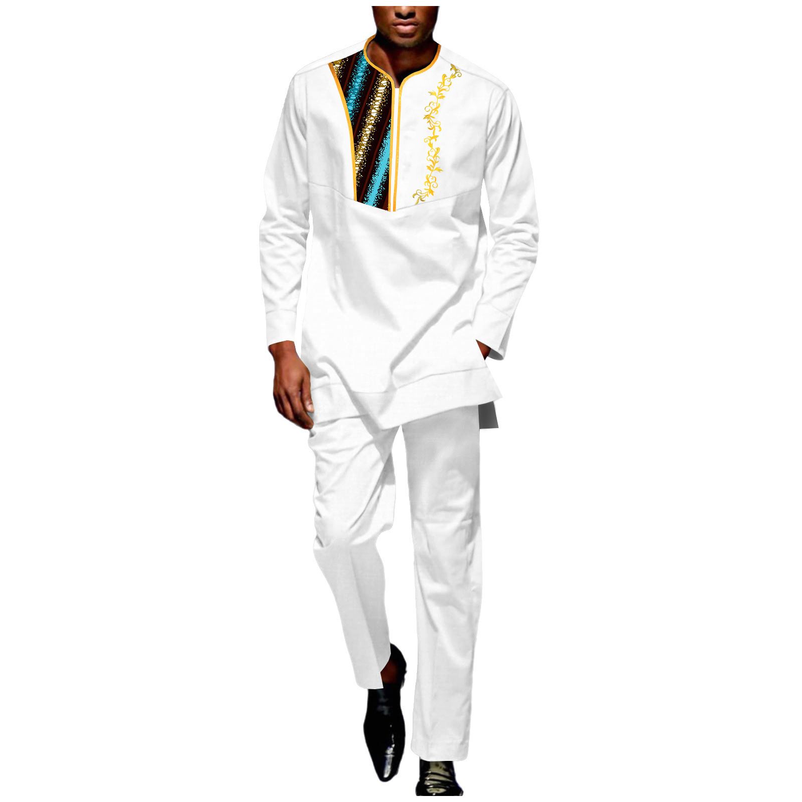 Men Tracksuit African Suits Dashiki Embroidery Long Sleeve Shirts and Pant 2 Piece Set Ankara Outfits