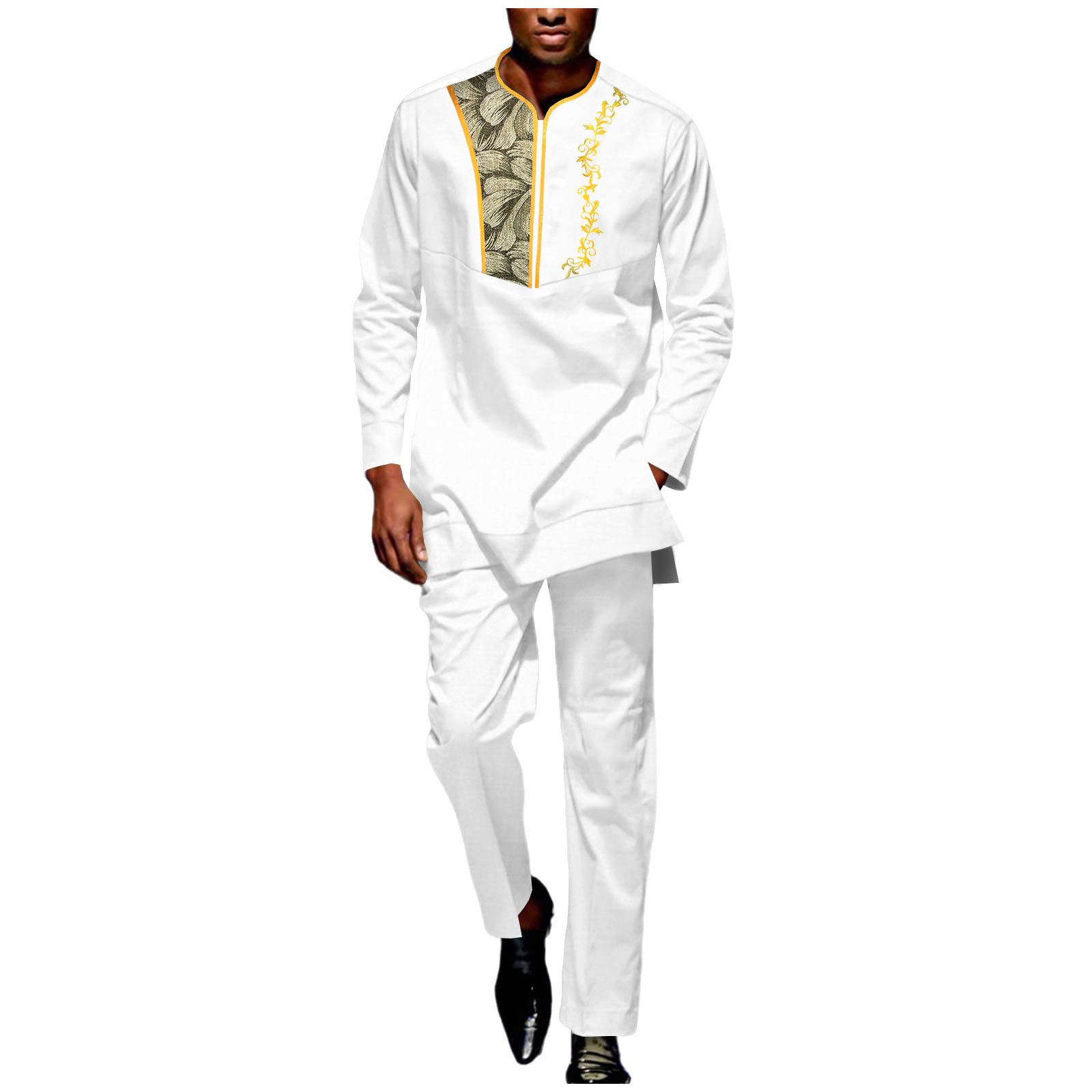 Men Tracksuit African Suits Dashiki Embroidery Long Sleeve Shirts and Pant 2 Piece Set Ankara Outfits