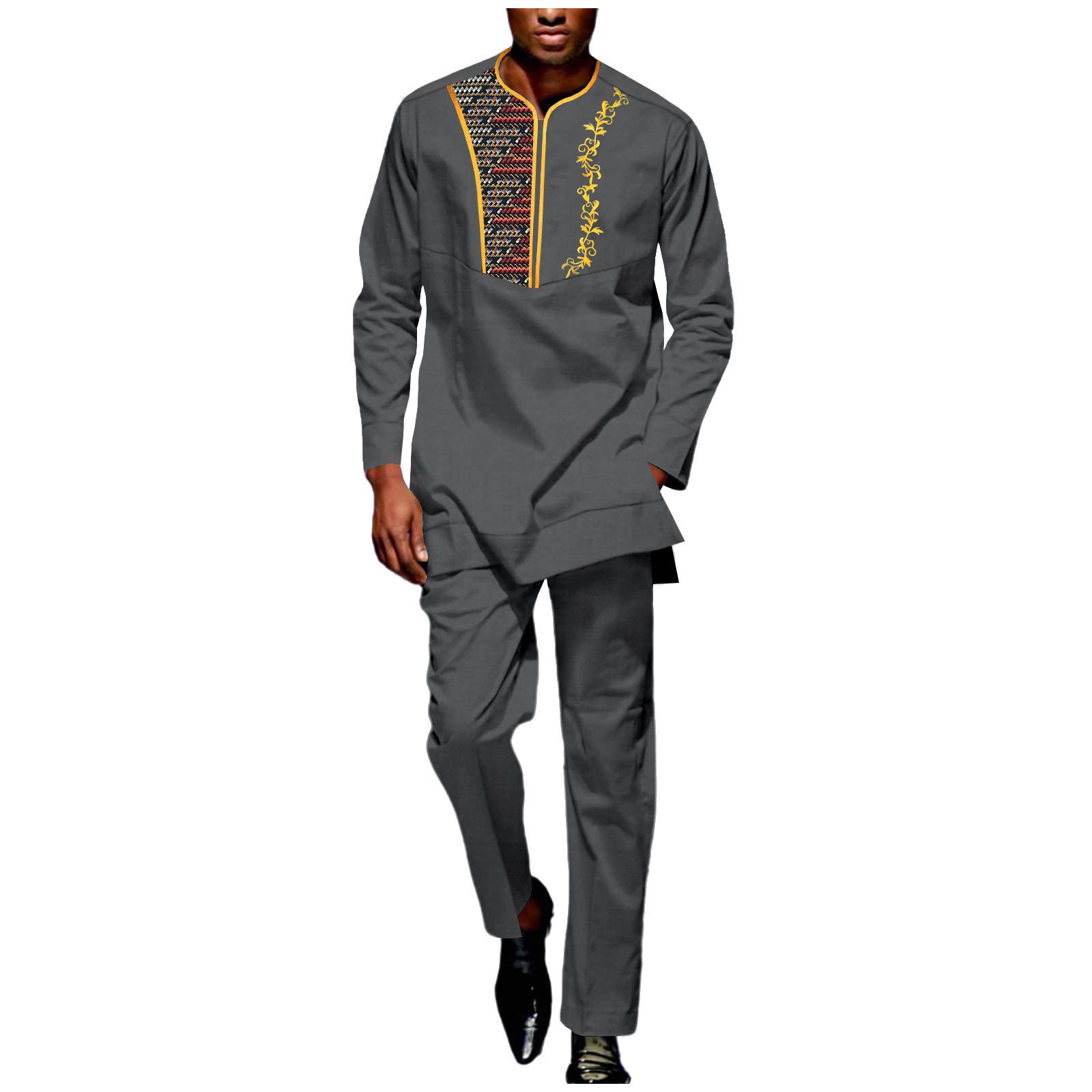 Men Tracksuit African Suits Dashiki Embroidery Long Sleeve Shirts and Pant 2 Piece Set Ankara Outfits