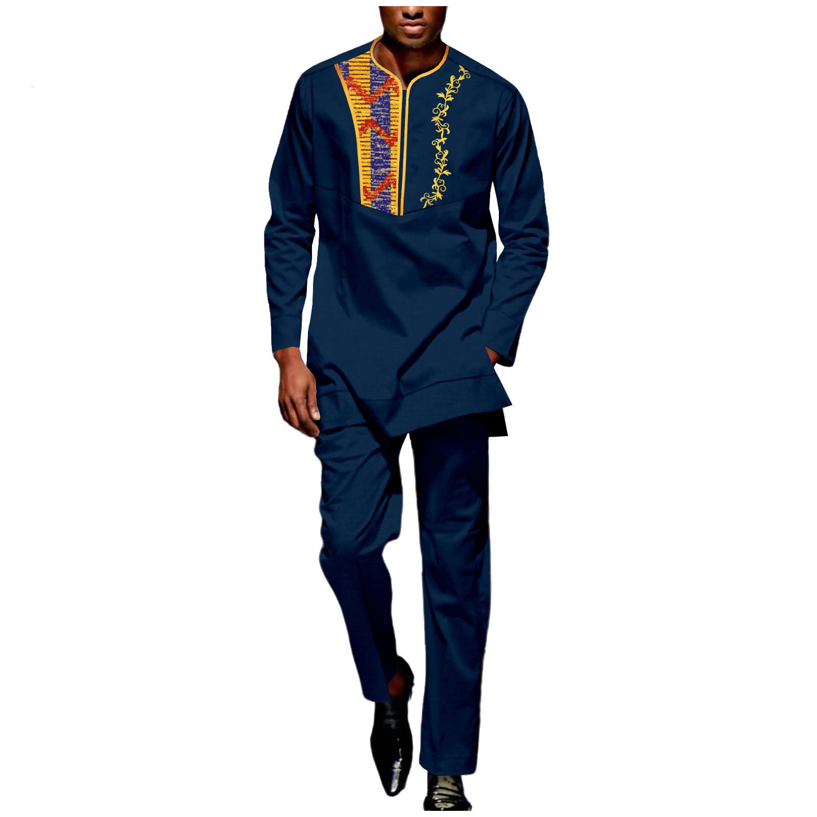Men Tracksuit African Suits Dashiki Embroidery Long Sleeve Shirts and Pant 2 Piece Set Ankara Outfits