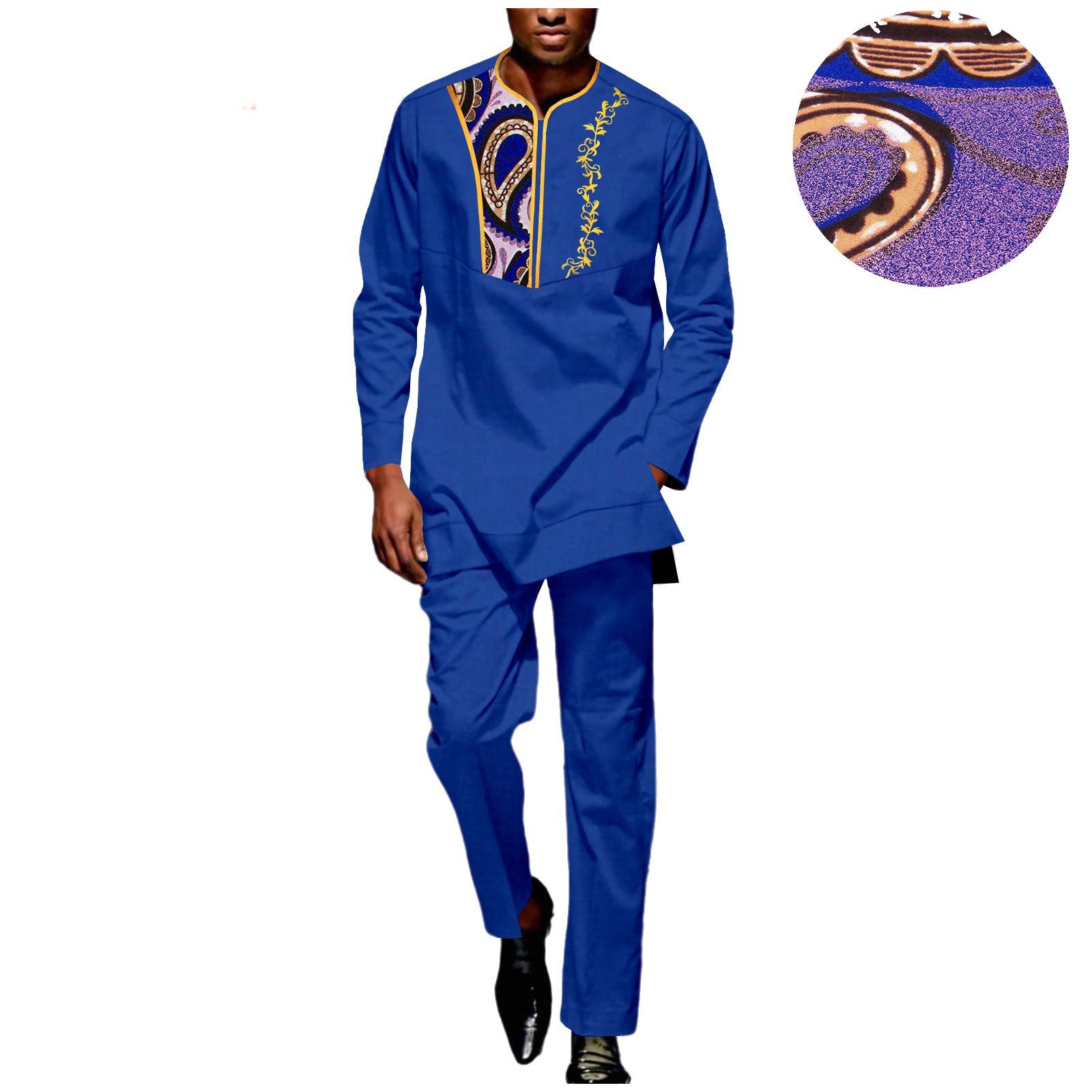 Men Tracksuit African Suits Dashiki Embroidery Long Sleeve Shirts and Pant 2 Piece Set Ankara Outfits