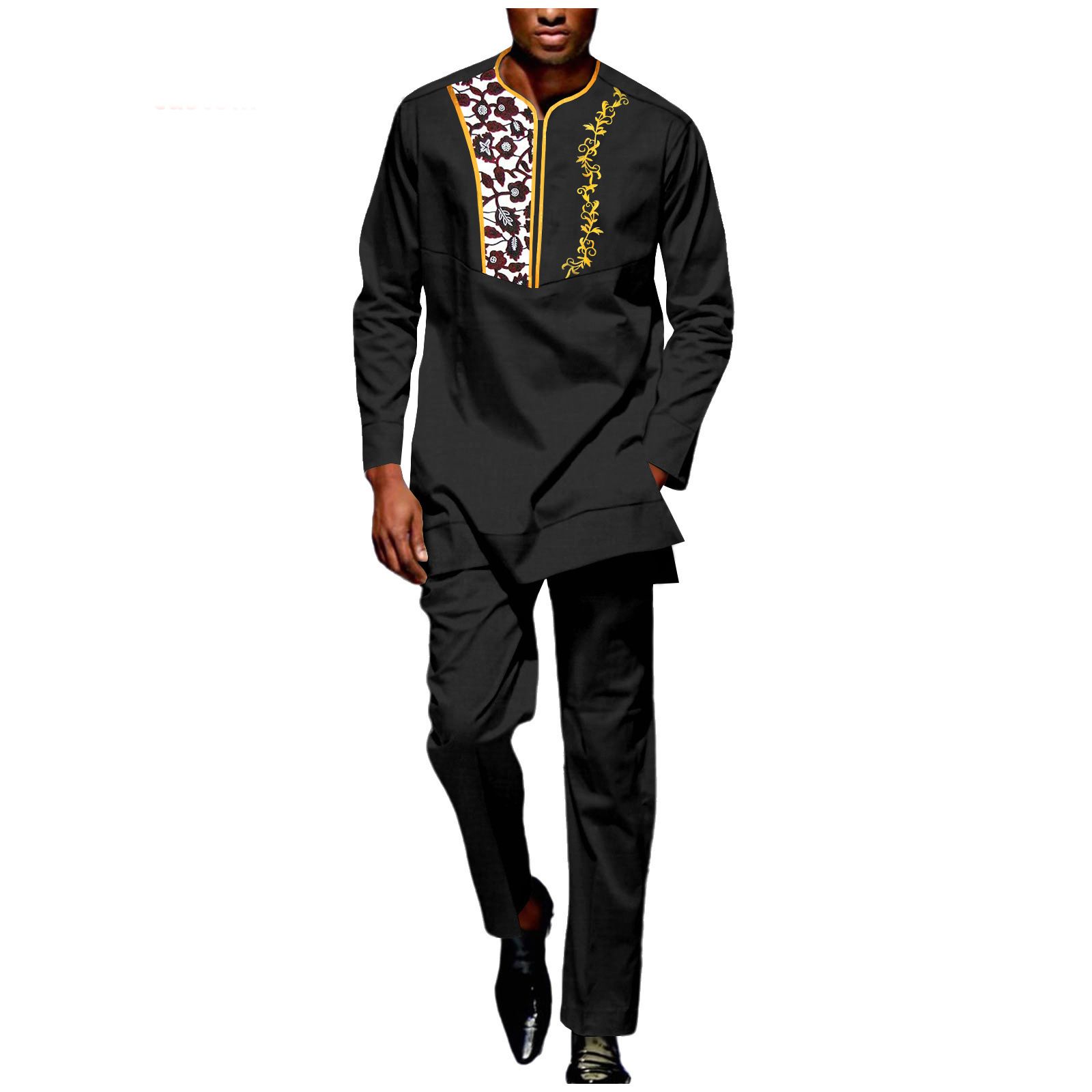 Men Tracksuit African Suits Dashiki Embroidery Long Sleeve Shirts and Pant 2 Piece Set Ankara Outfits