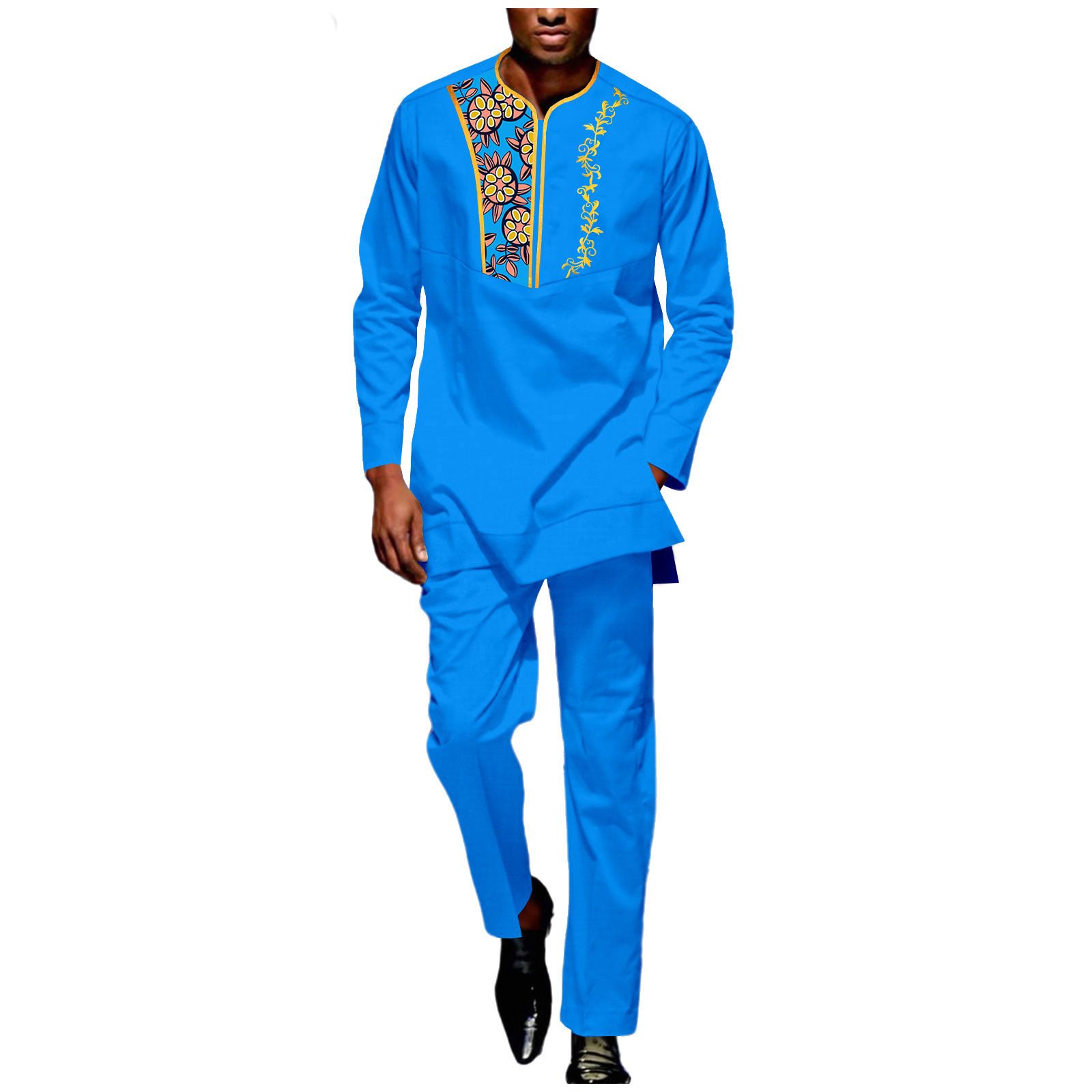 Men Tracksuit African Suits Dashiki Embroidery Long Sleeve Shirts and Pant 2 Piece Set Ankara Outfits