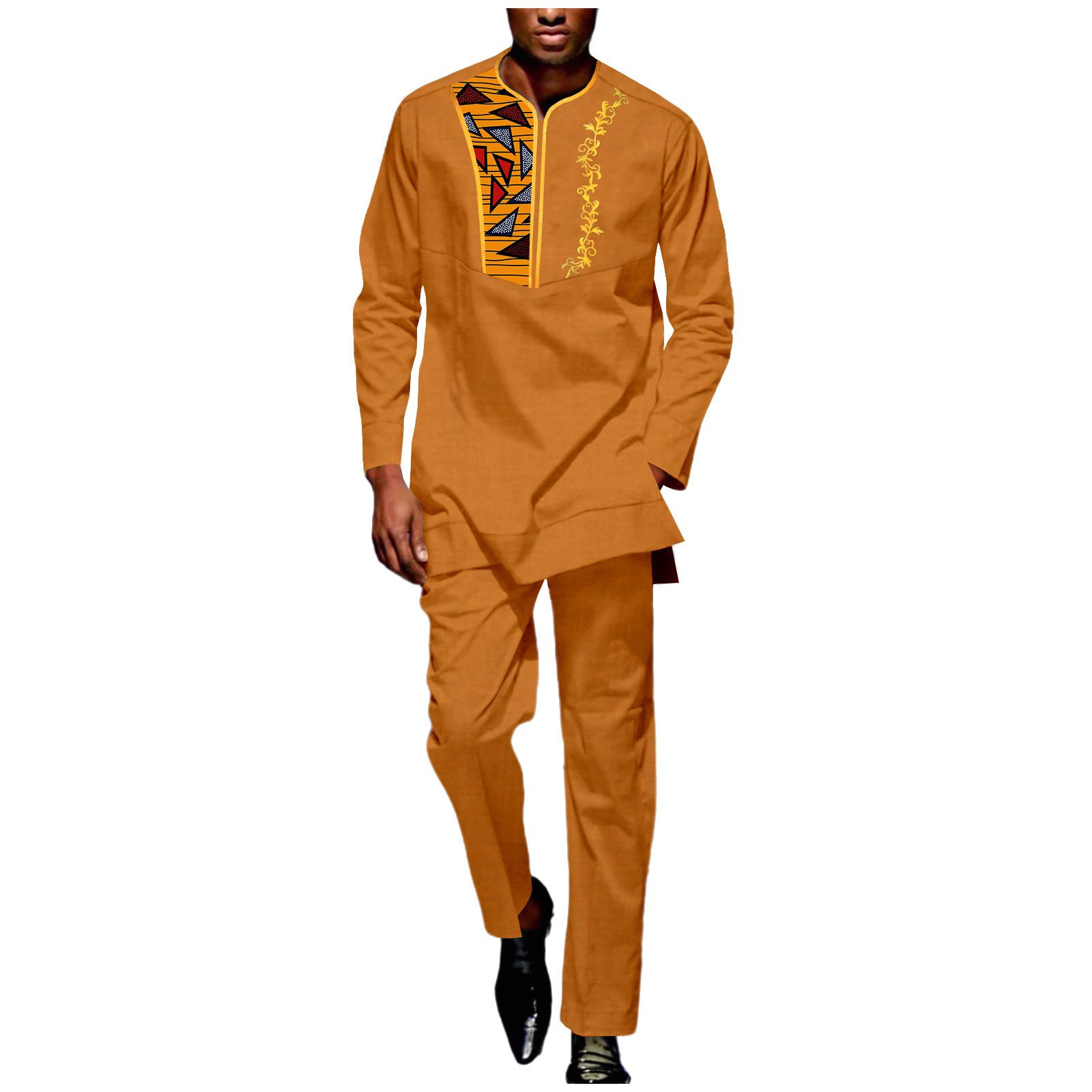 Men Tracksuit African Suits Dashiki Embroidery Long Sleeve Shirts and Pant 2 Piece Set Ankara Outfits