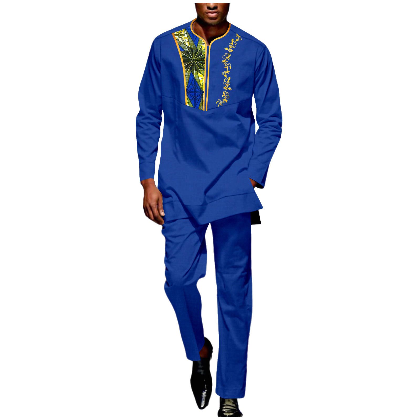 Men Tracksuit African Suits Dashiki Embroidery Long Sleeve Shirts and Pant 2 Piece Set Ankara Outfits