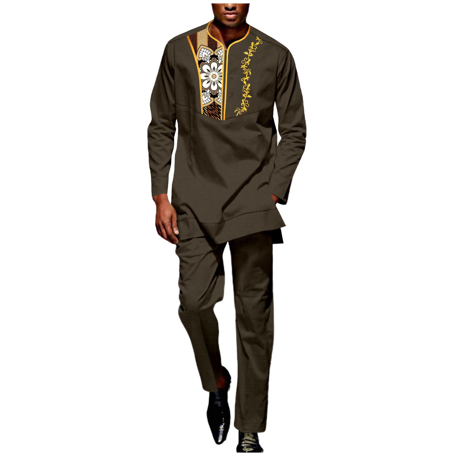 Men Tracksuit African Suits Dashiki Embroidery Long Sleeve Shirts and Pant 2 Piece Set Ankara Outfits