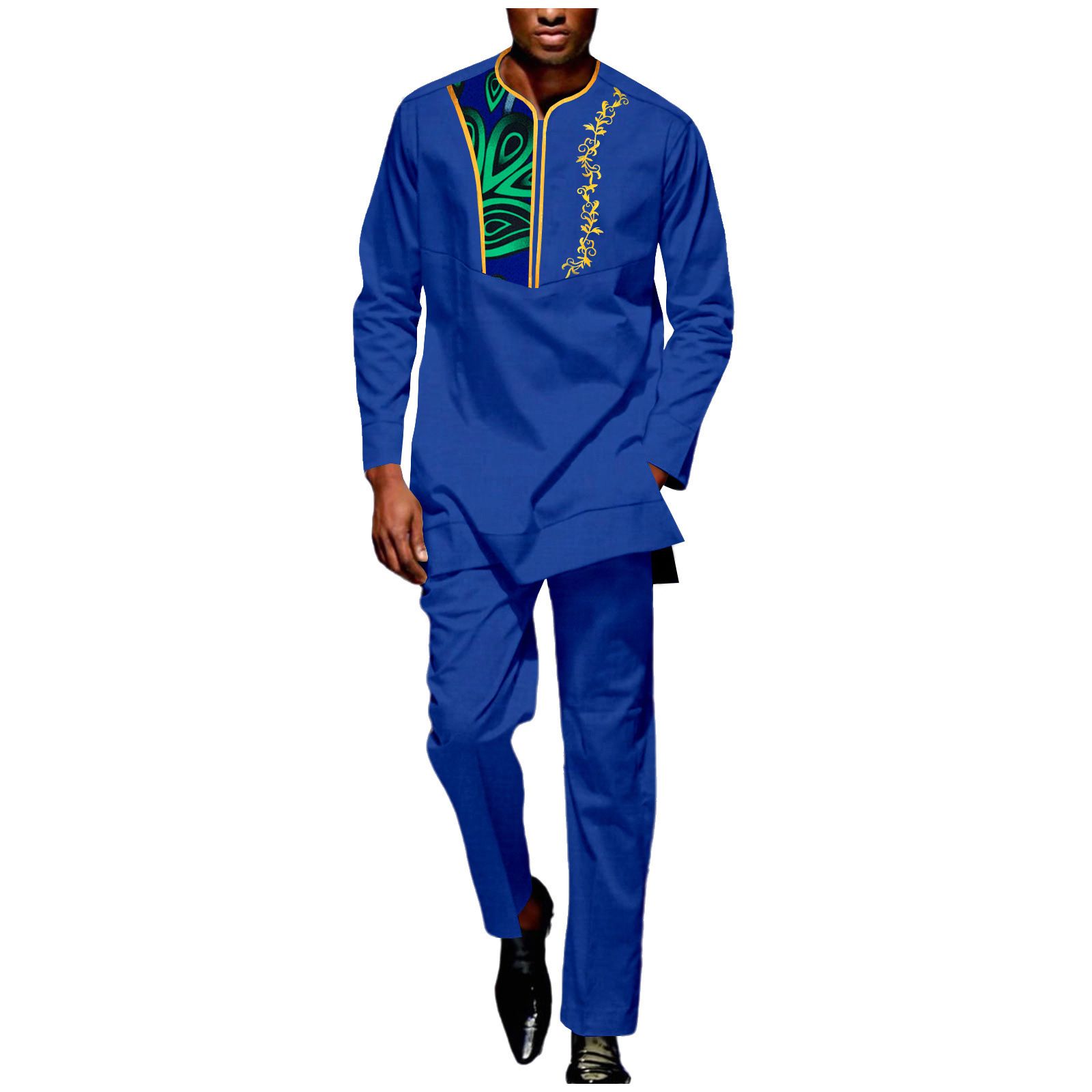 Men Tracksuit African Suits Dashiki Embroidery Long Sleeve Shirts and Pant 2 Piece Set Ankara Outfits