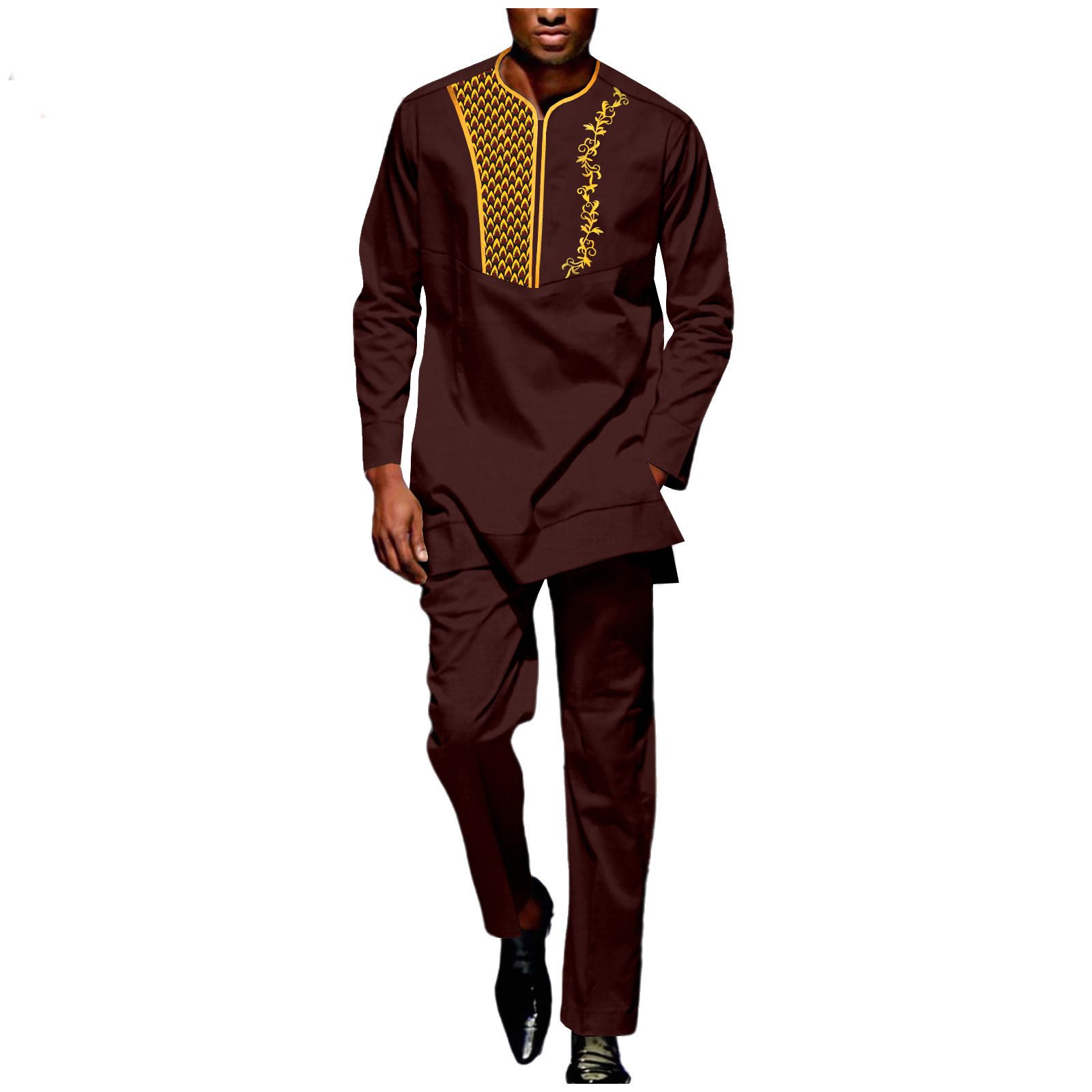 Men Tracksuit African Suits Dashiki Embroidery Long Sleeve Shirts and Pant 2 Piece Set Ankara Outfits