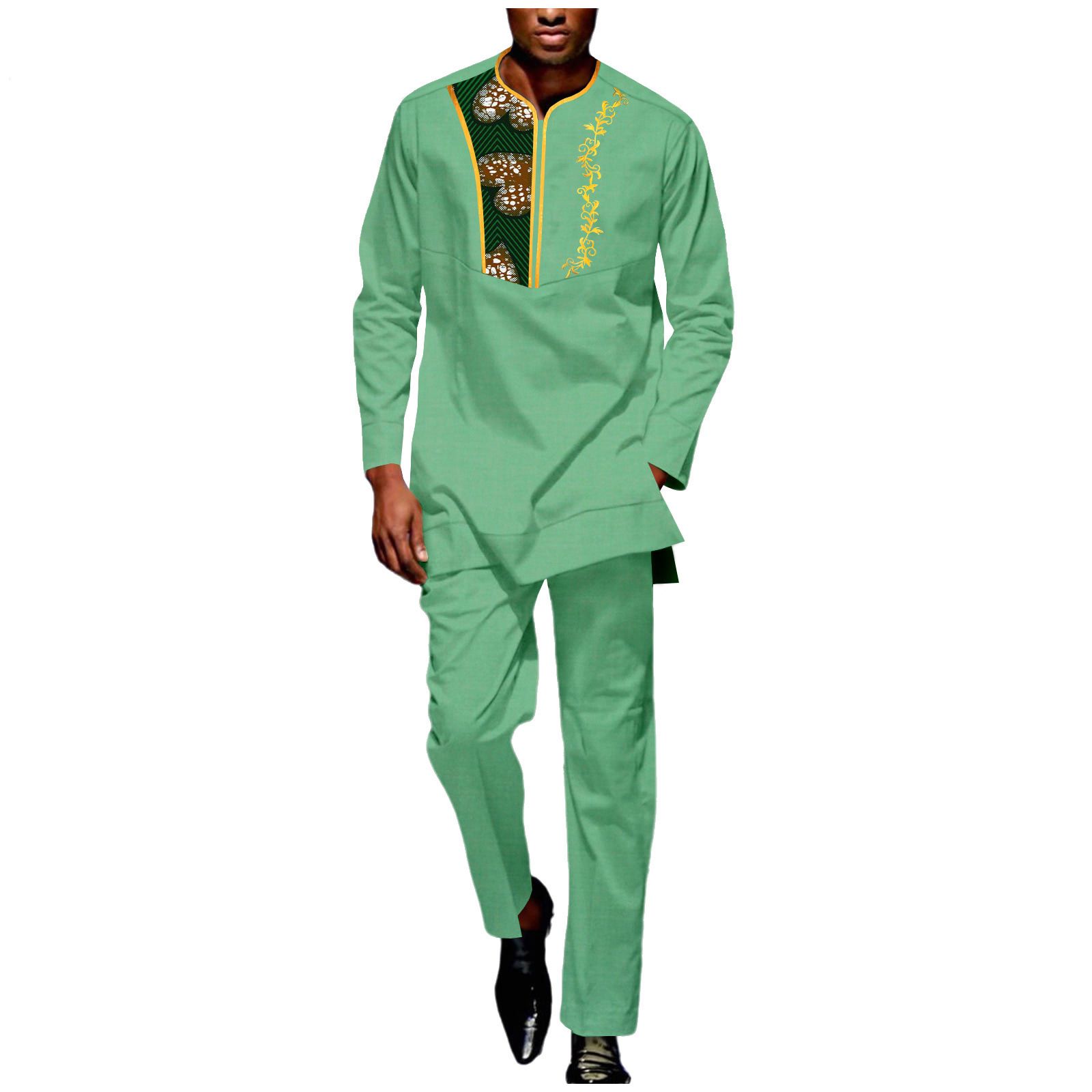 Men Tracksuit African Suits Dashiki Embroidery Long Sleeve Shirts and Pant 2 Piece Set Ankara Outfits