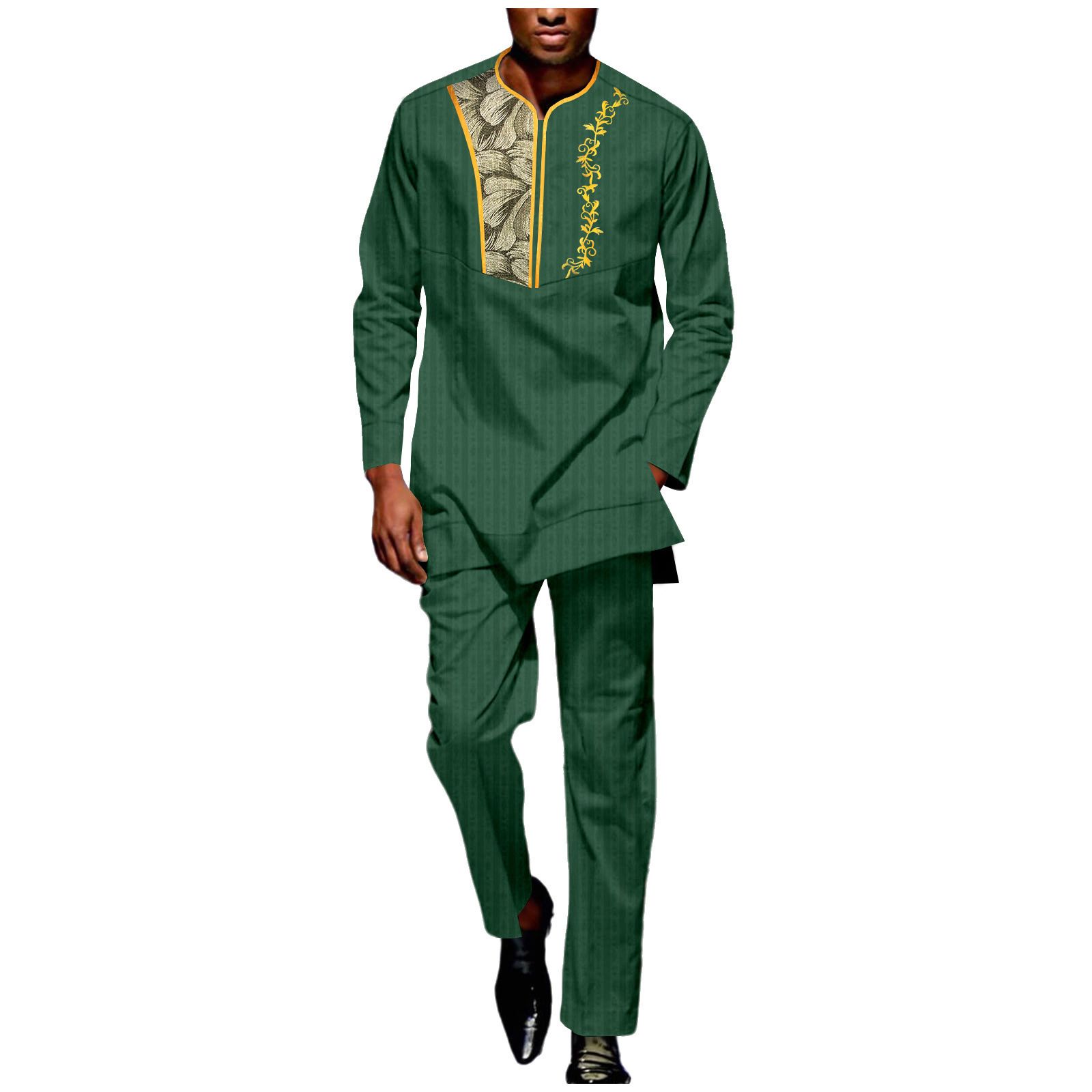 Men Tracksuit African Suits Dashiki Embroidery Long Sleeve Shirts and Pant 2 Piece Set Ankara Outfits