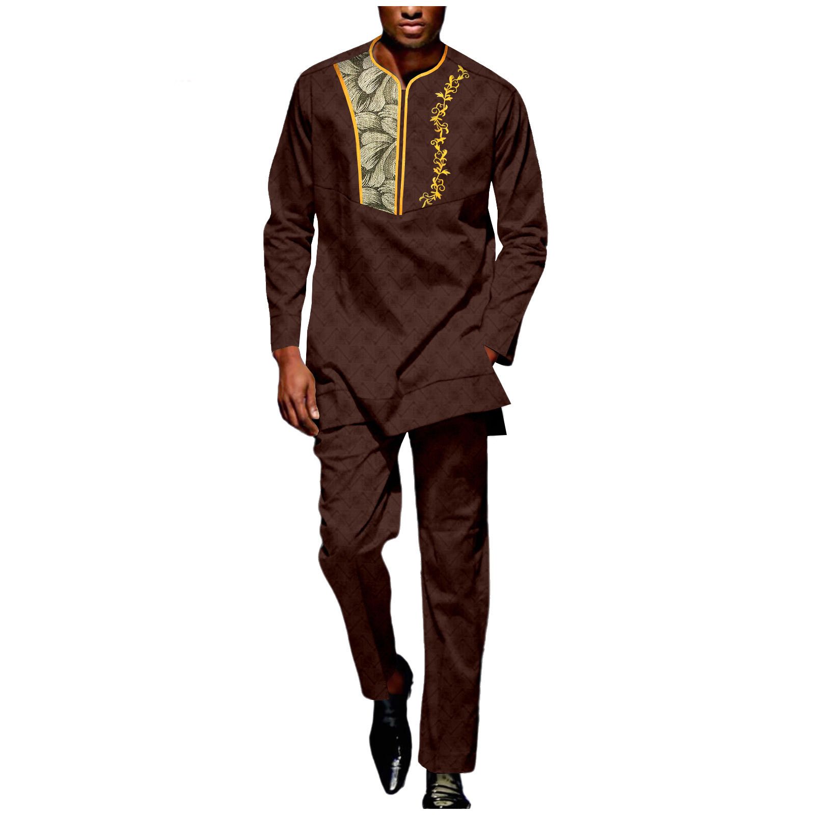 Men Tracksuit African Suits Dashiki Embroidery Long Sleeve Shirts and Pant 2 Piece Set Ankara Outfits