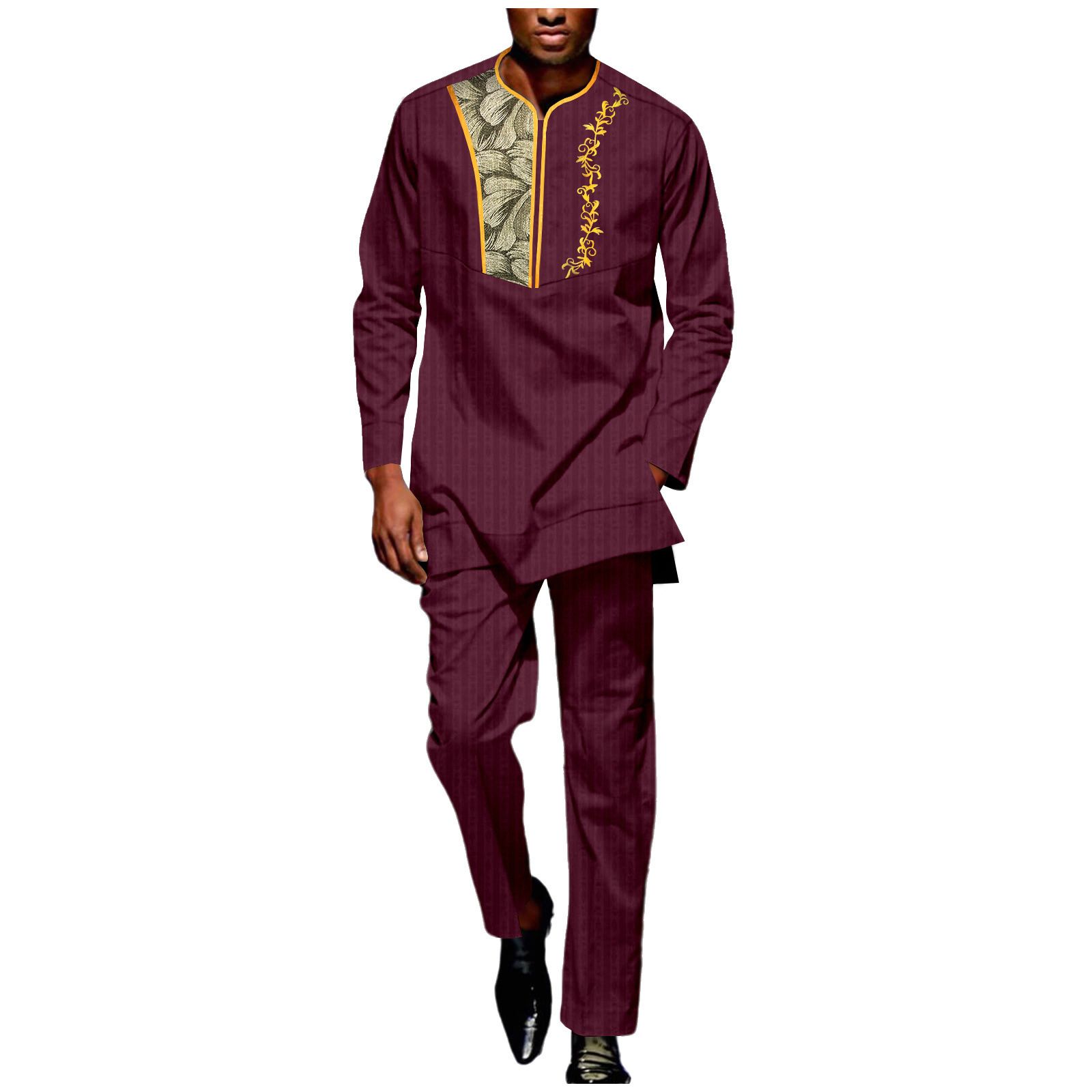 Men Tracksuit African Suits Dashiki Embroidery Long Sleeve Shirts and Pant 2 Piece Set Ankara Outfits