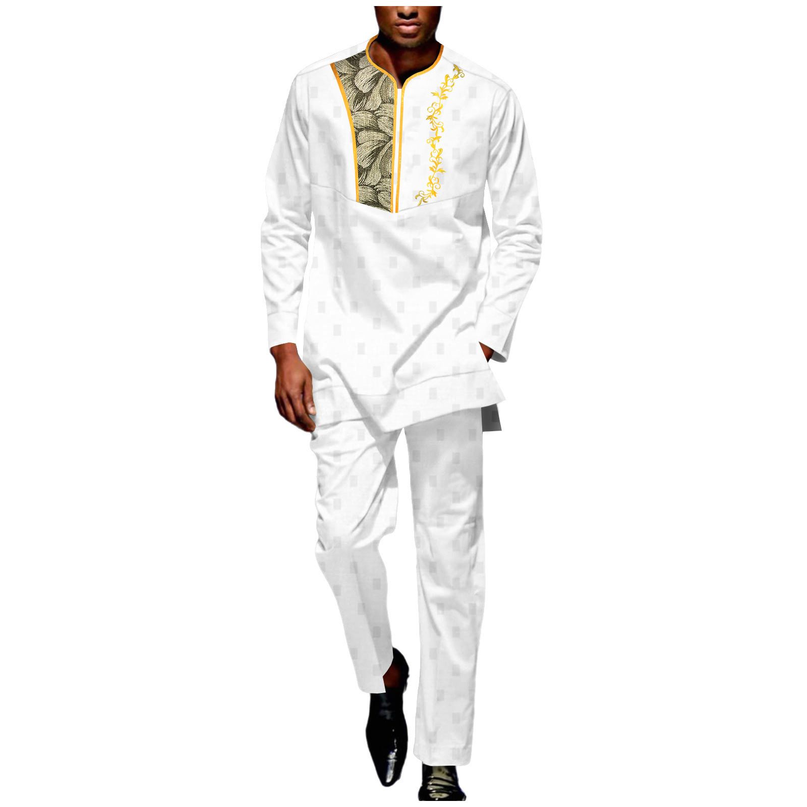 Men Tracksuit African Suits Dashiki Embroidery Long Sleeve Shirts and Pant 2 Piece Set Ankara Outfits